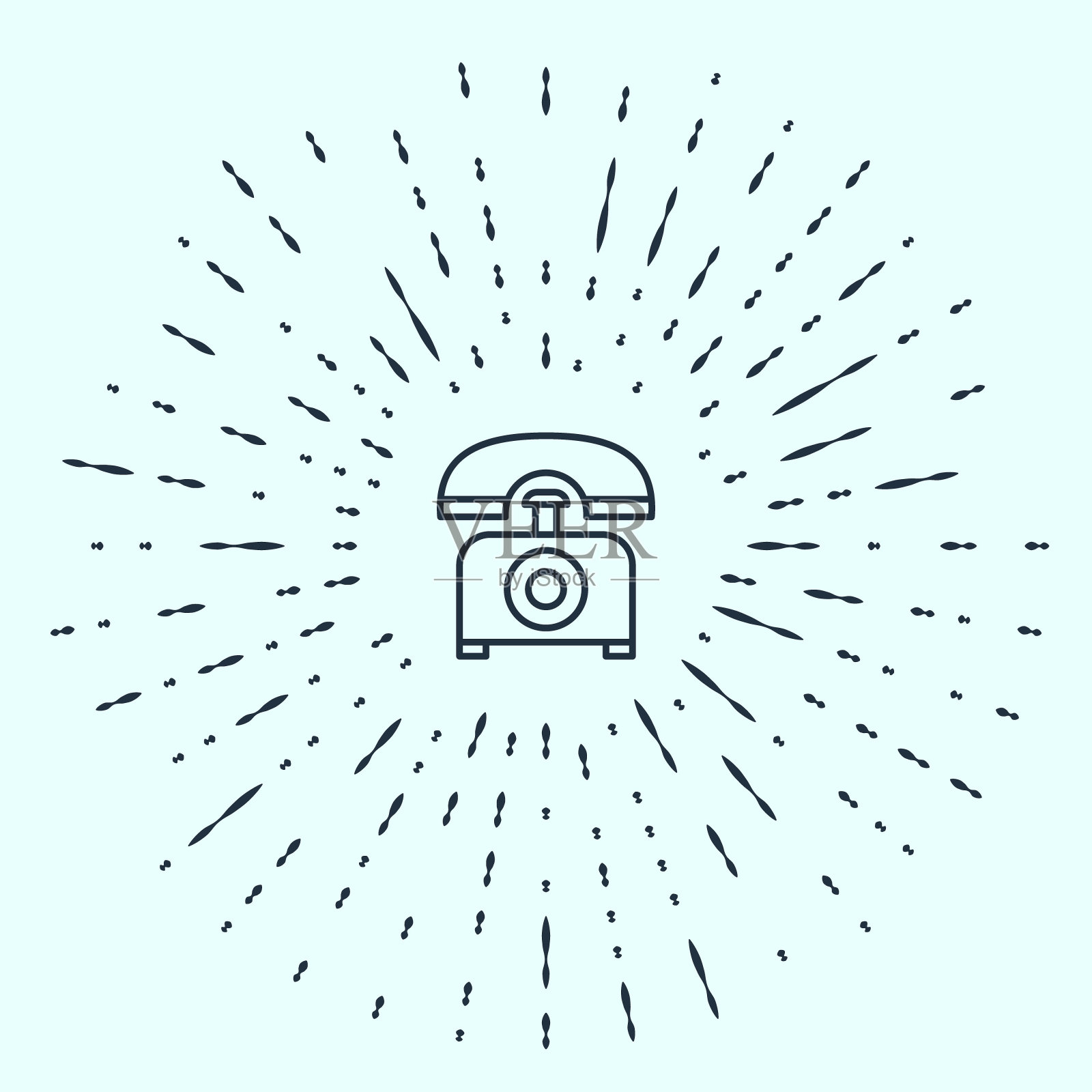 黑线电话图标孤立在灰色背景。固定电话。抽象的圆随机点。矢量图设计元素图片