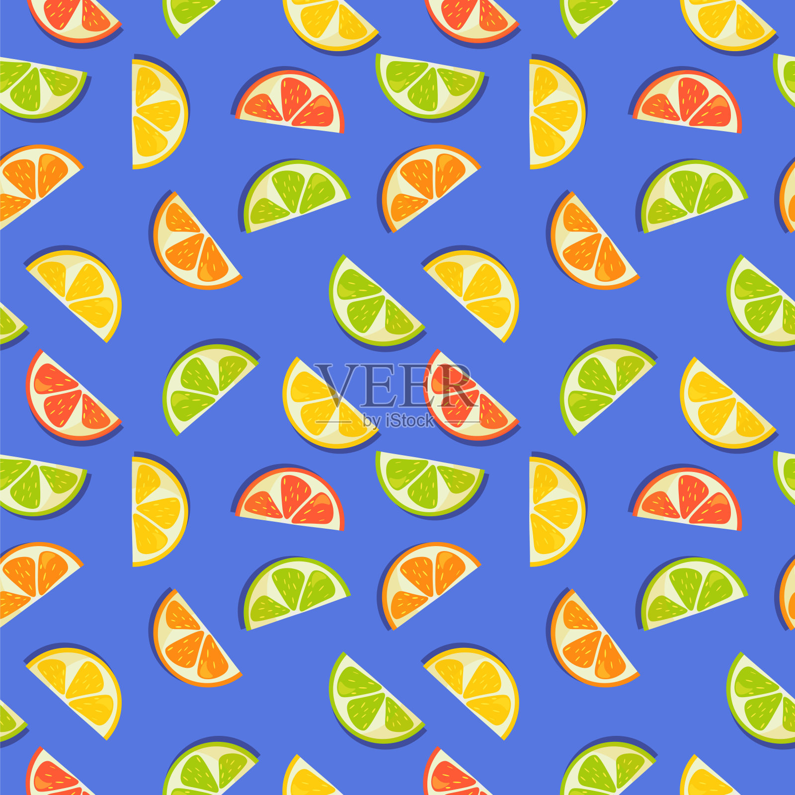 水果无缝模式与柑橘片包括柠檬，橙，酸橙和柚子。插画图片素材