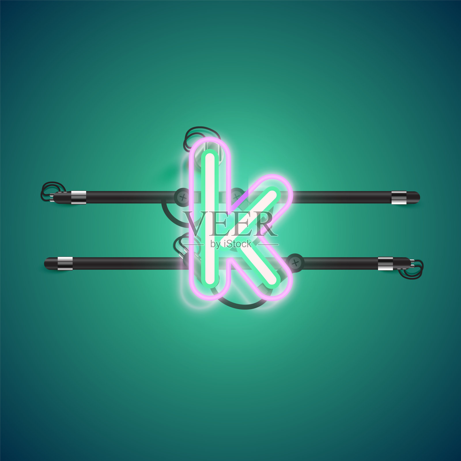 现实的发光双霓虹灯字符从字体，矢量插图设计元素图片