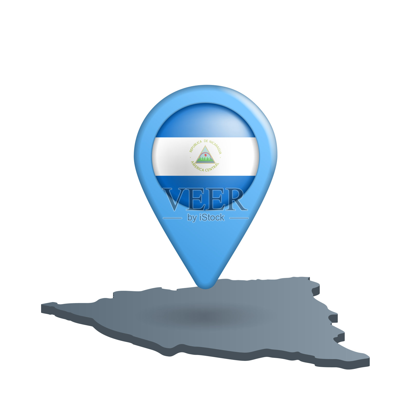 尼加拉瓜国旗地图大头针在白色插画图片素材