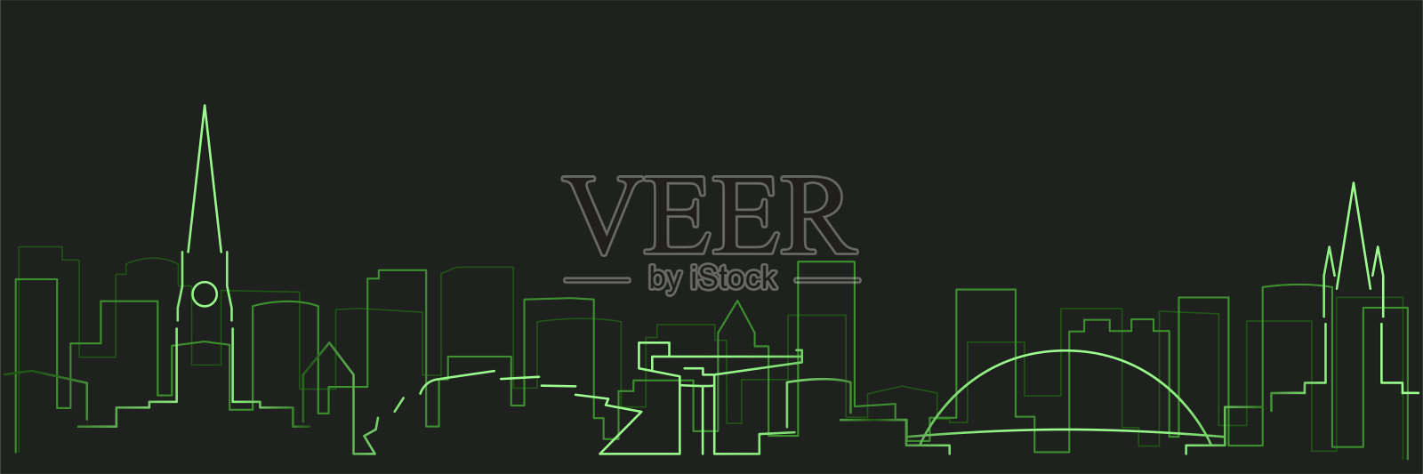 格拉斯哥未来主义技术光迹天际线插画图片素材