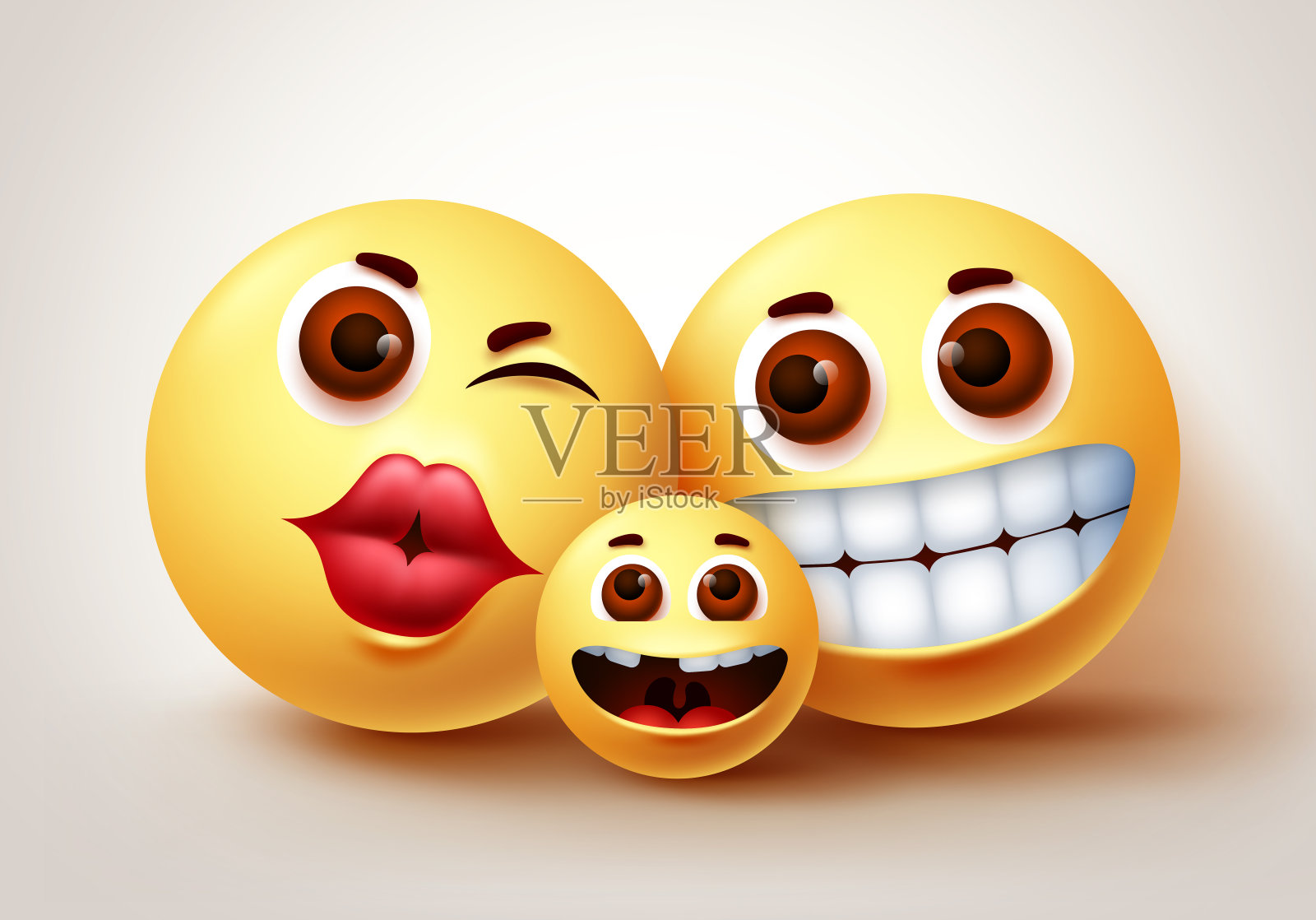 笑脸表情符号幸福家庭字符矢量设计。表情符号是父母和孩子快乐的纽带插画图片素材