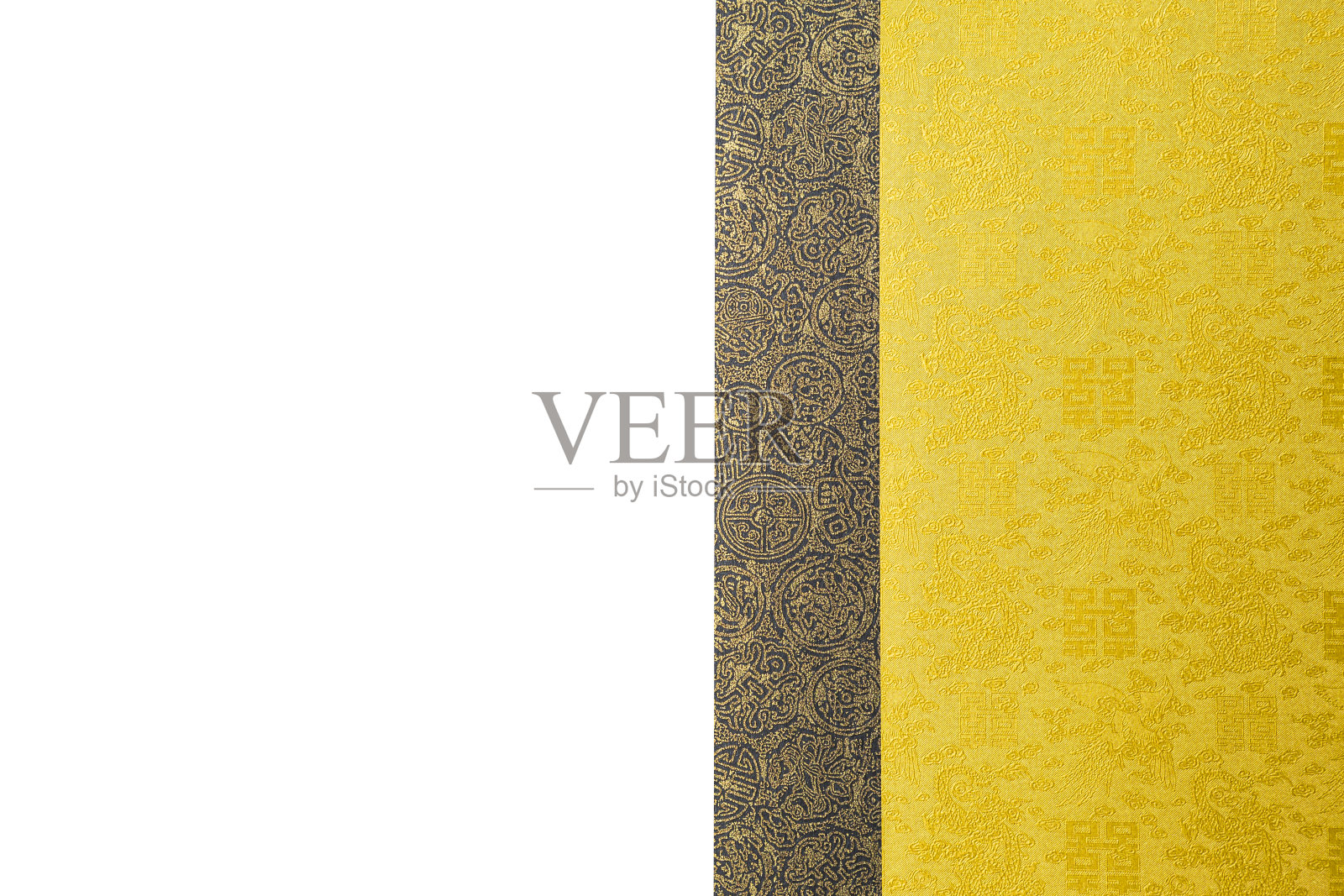 金色和黑色的纸与中国风格的图案在白色背景，网站和展示背景照片摄影图片