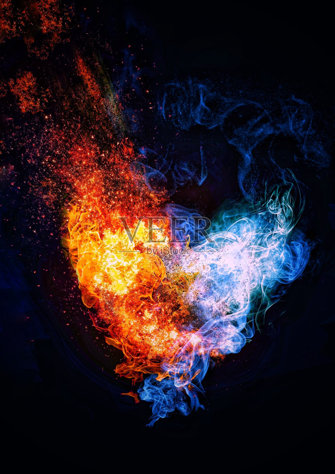 三维说明的心火焰照片摄影图片