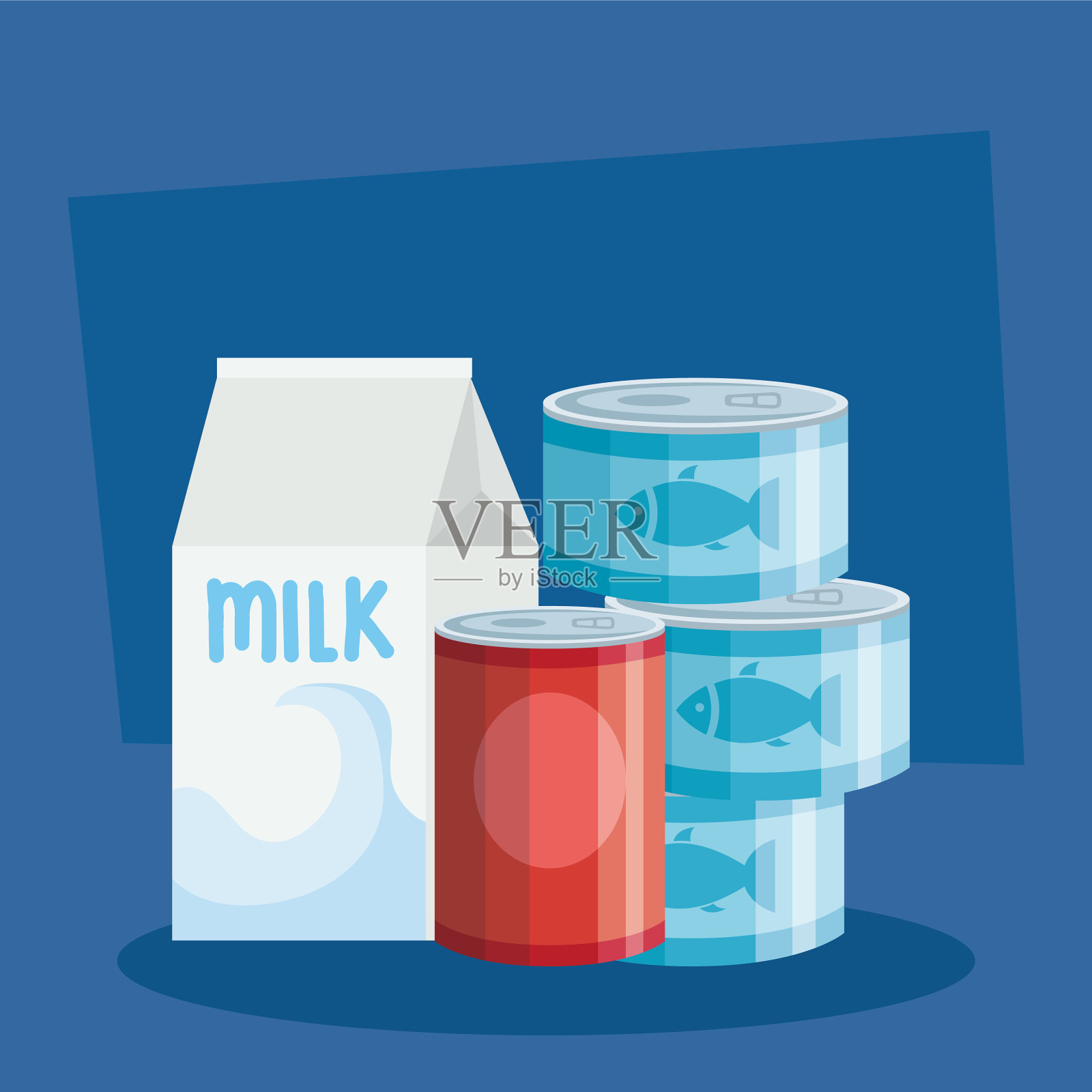 盒装牛奶和罐头食品图标插画图片素材