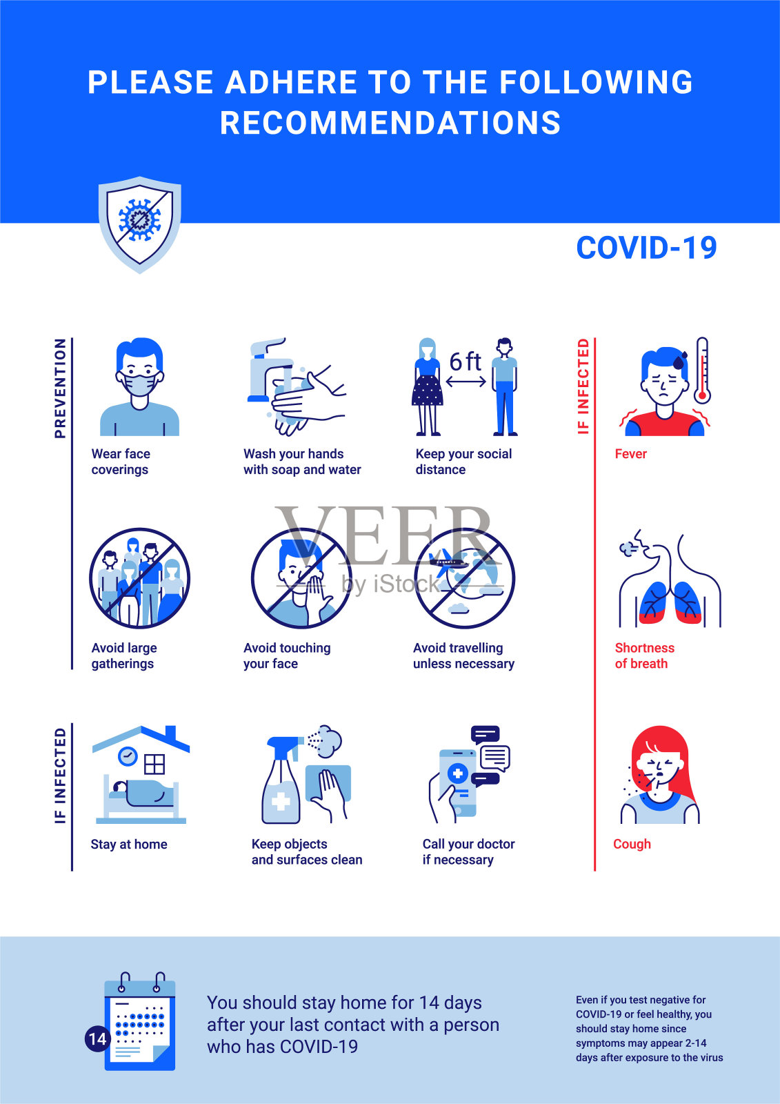 蓝色和红色的冠状病毒信息图表建议插画图片素材