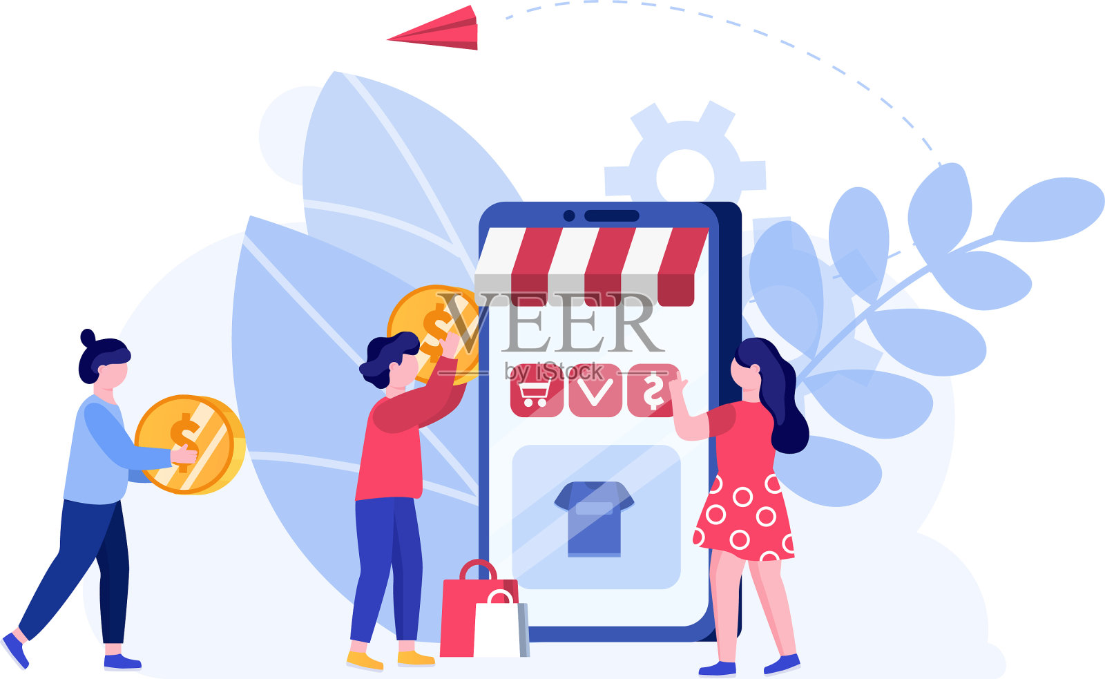 人们在网上商店和集市在线支付插画图片素材