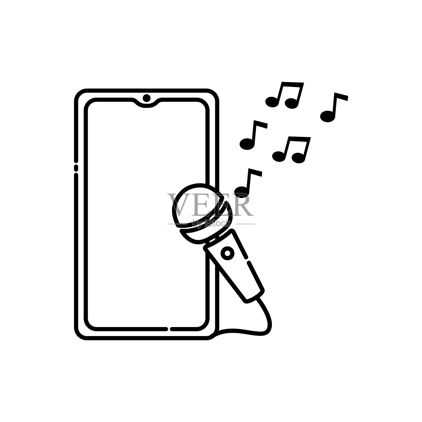 手机图标与大纲风格插画图片素材