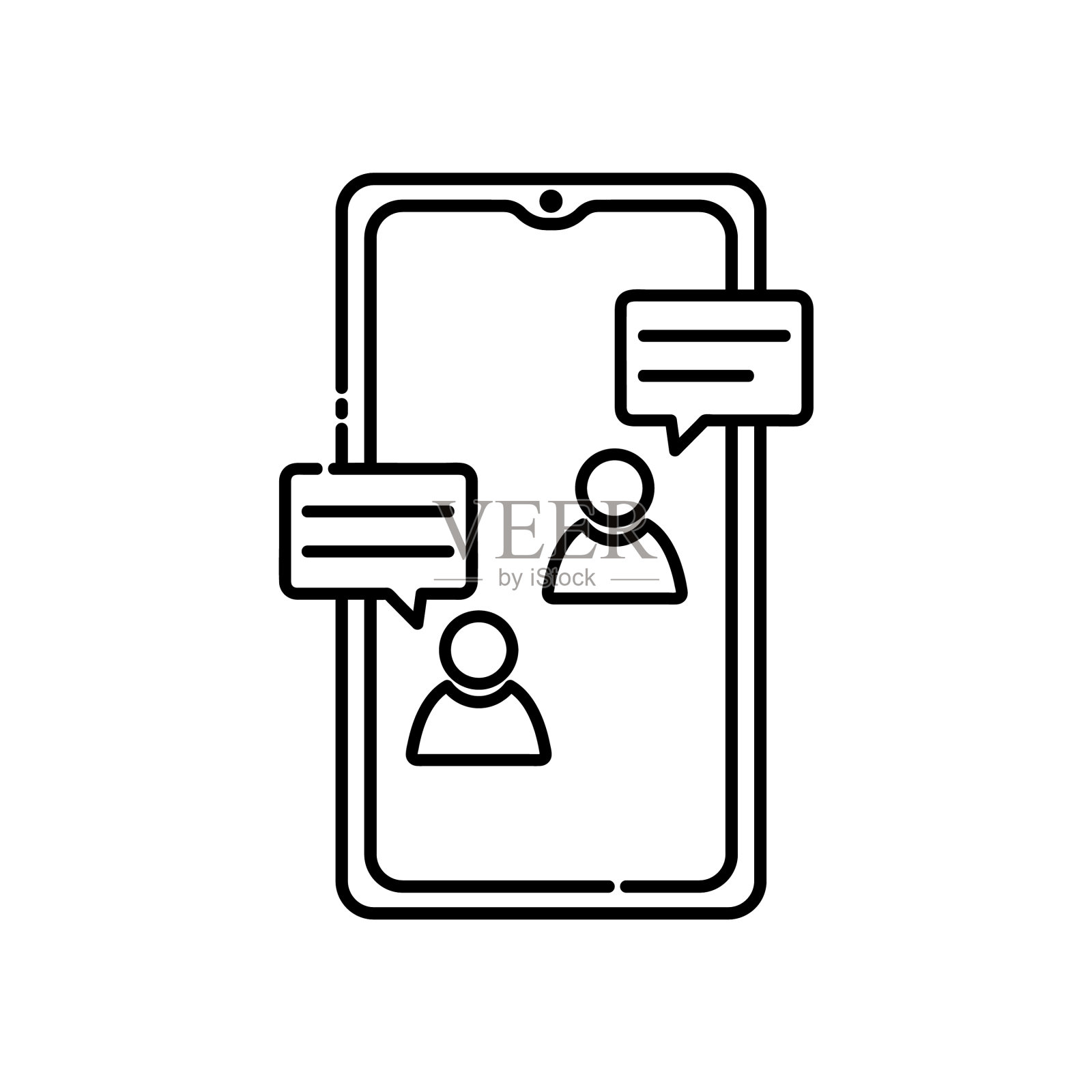 手机图标与大纲风格插画图片素材