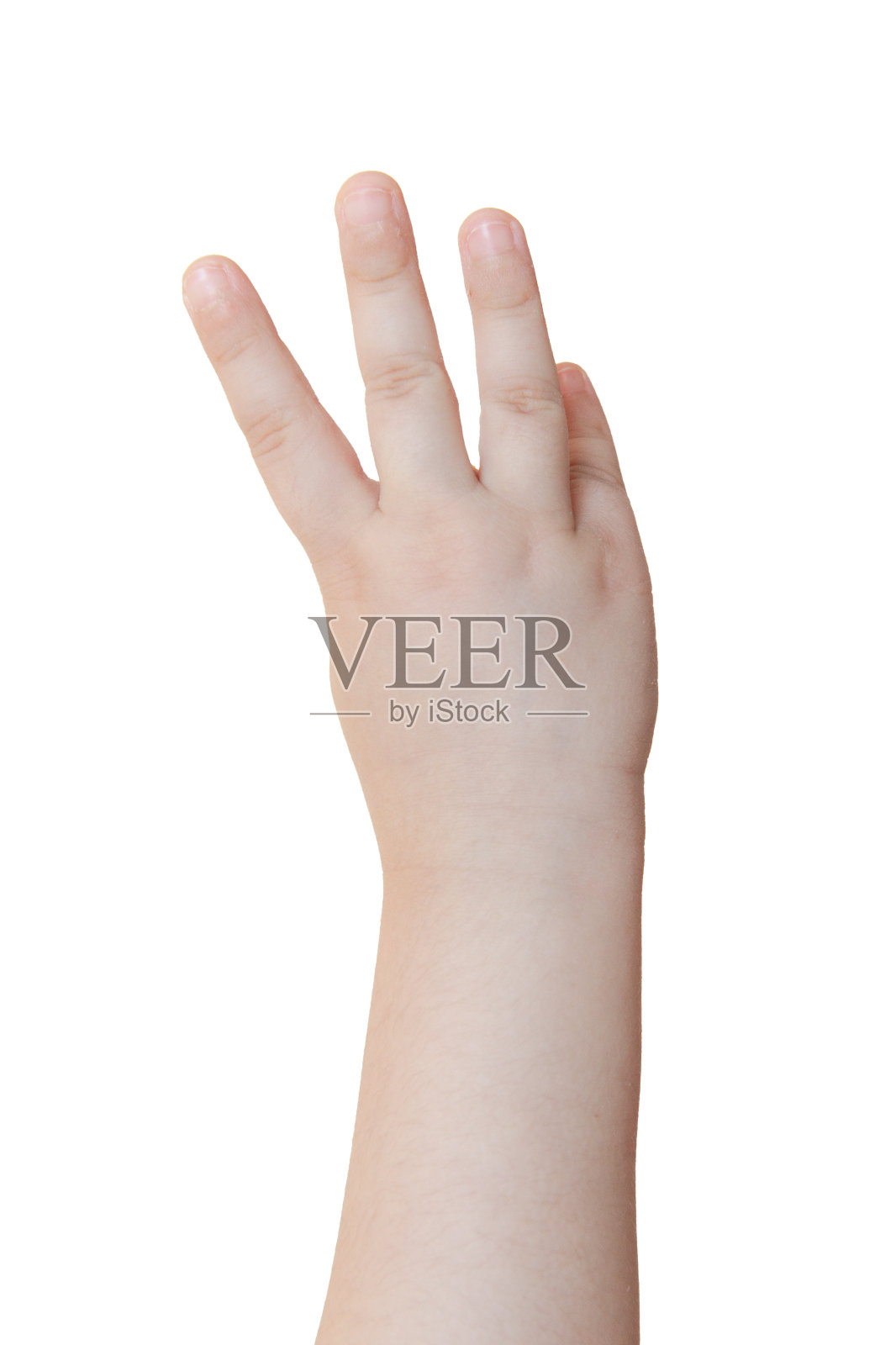 一个孩子的手在白色的背景上做第四照片摄影图片