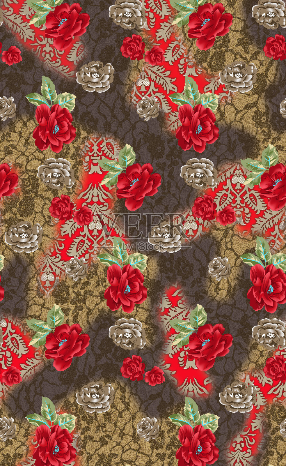 优雅时尚的春季花卉无缝图案与点和线艺术。插画图片素材