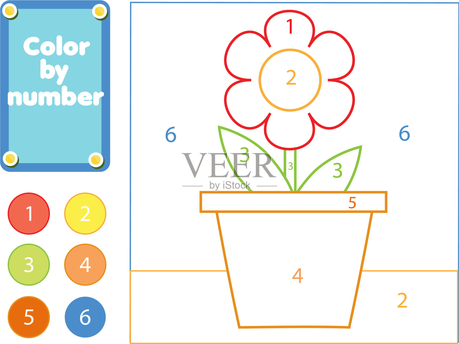 花在盆中颜色数字教育游戏插画图片素材