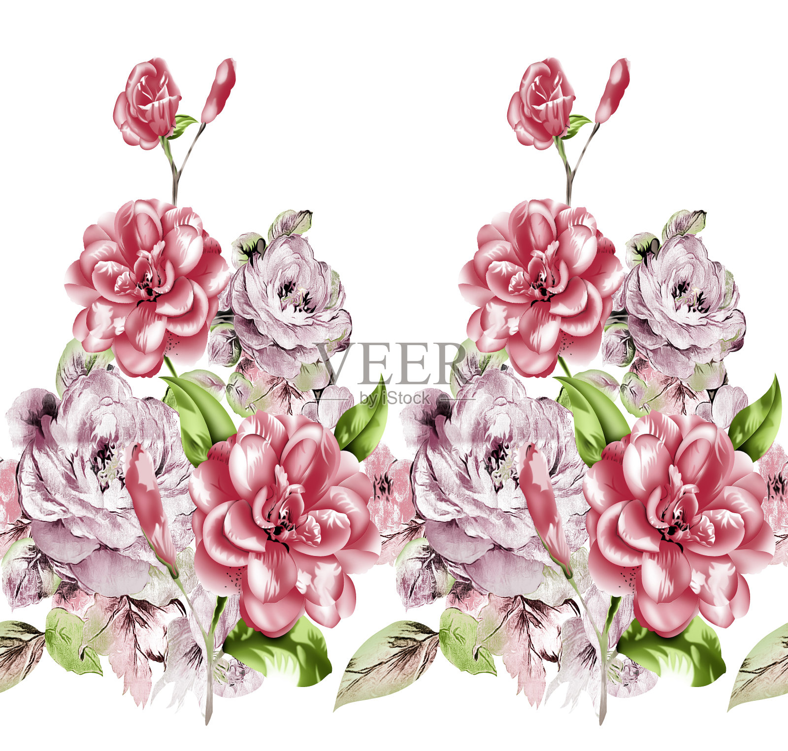 优雅时尚的春季花卉无缝图案与点和线艺术。插画图片素材