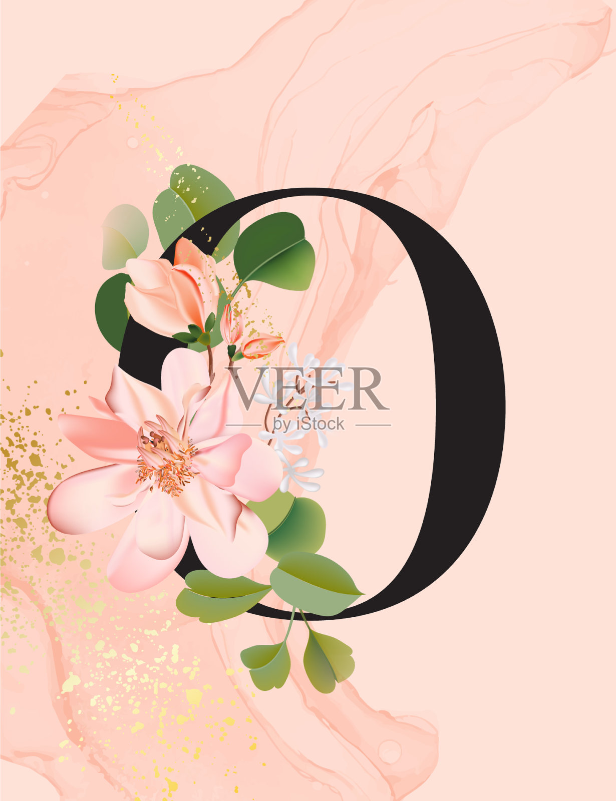 牡丹花叶水彩画婚庆卡插画图片素材