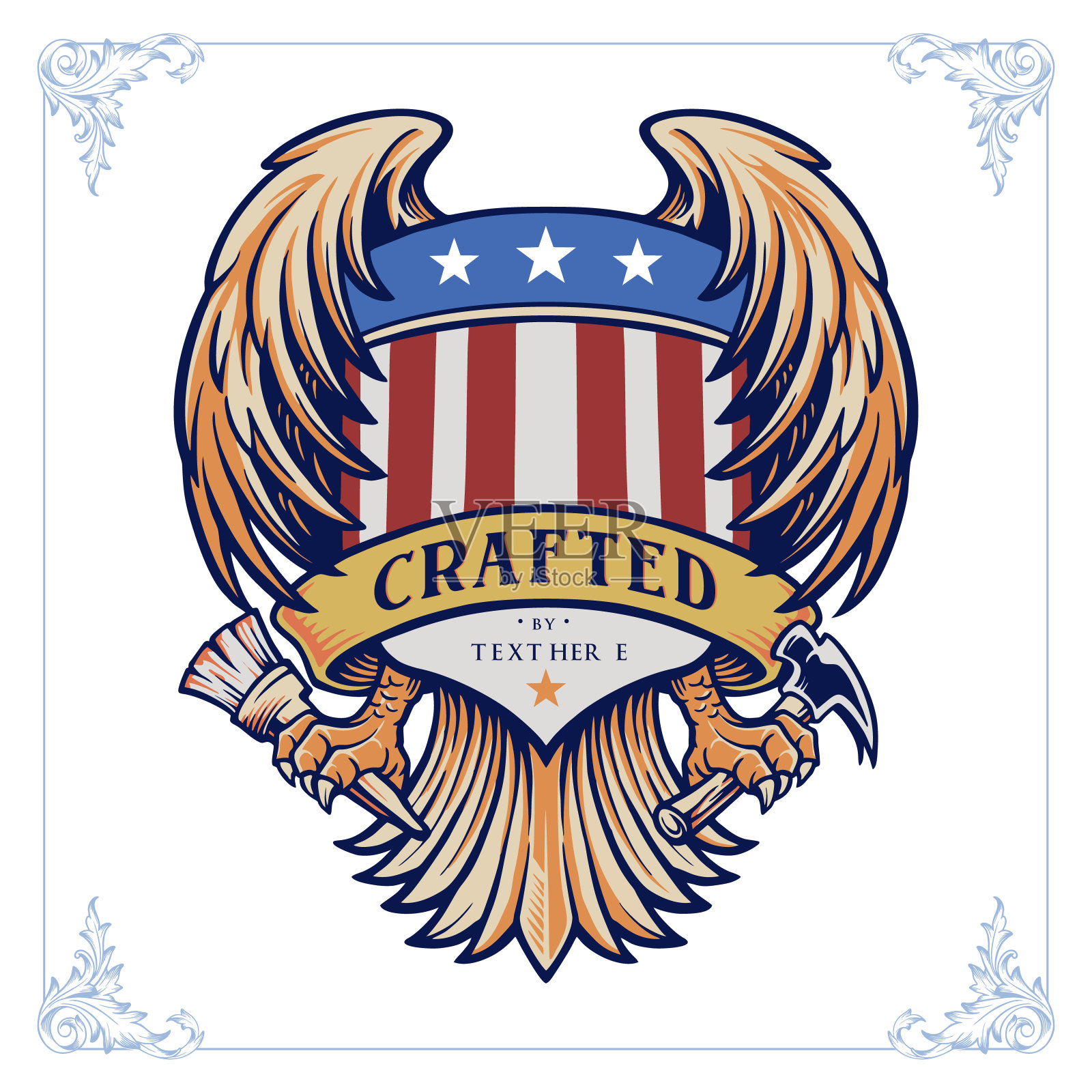 插图徽章翼制作旗帜美国复古设计元素图片