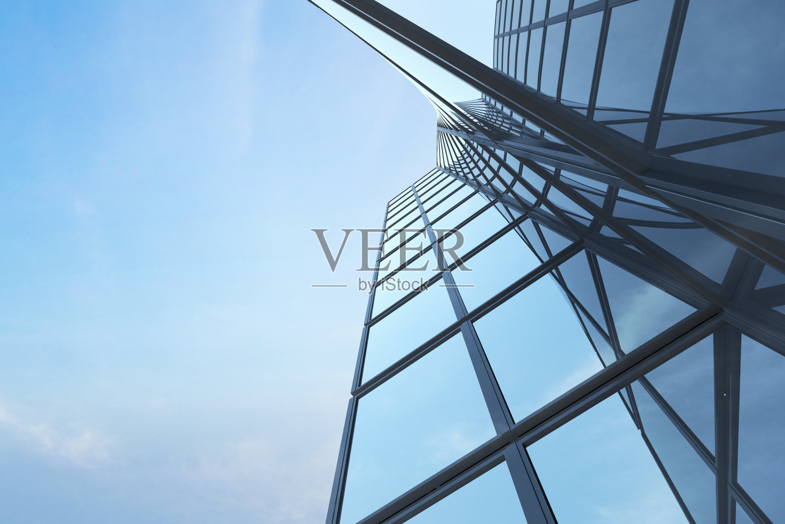 抽象的未来主义建筑，摩天大楼玻璃办公楼。3 d渲染。照片摄影图片