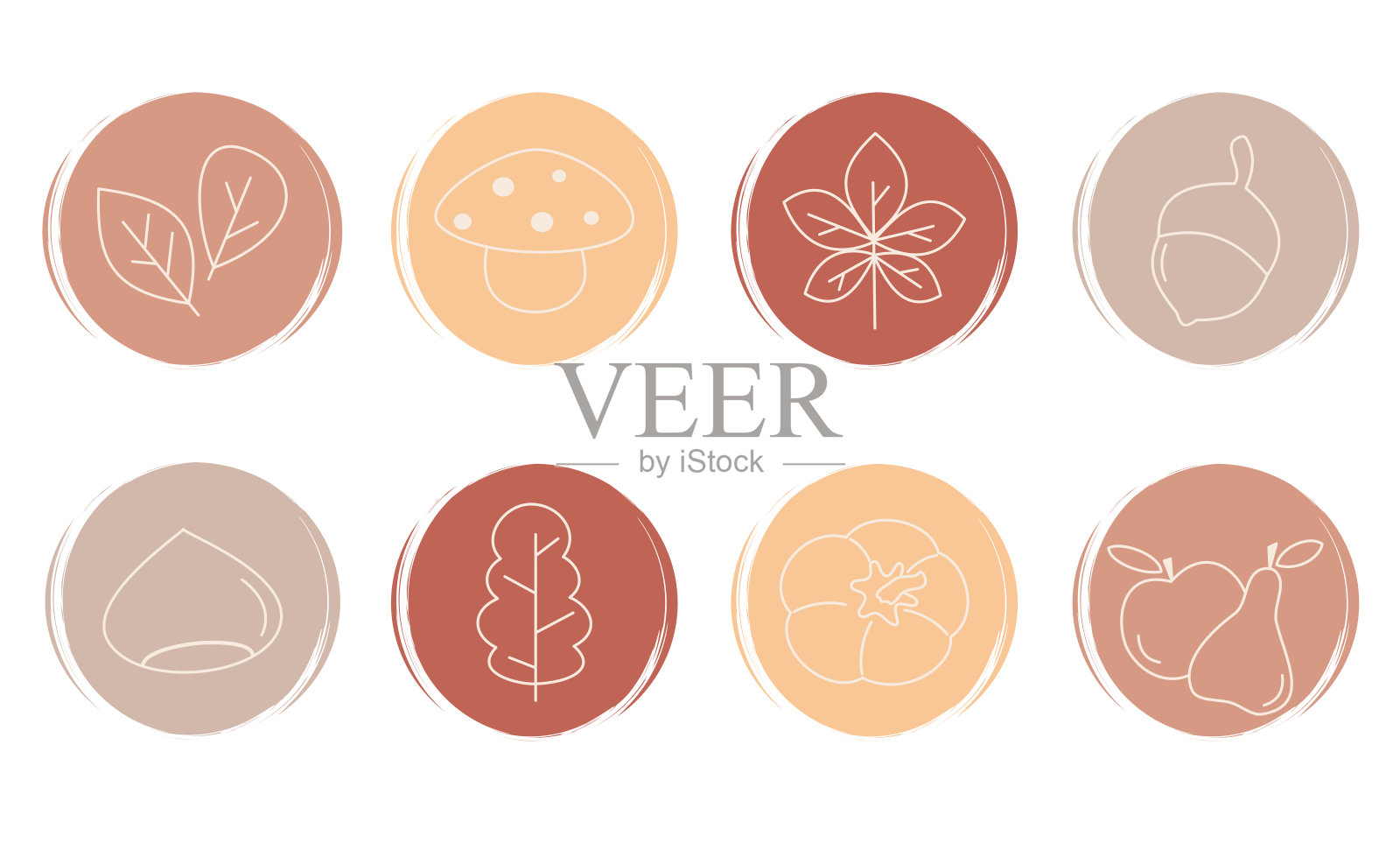 向量集的标志设计模板，图标和徽章的社交媒体突出与可爱的秋天秋天符号插画图片素材