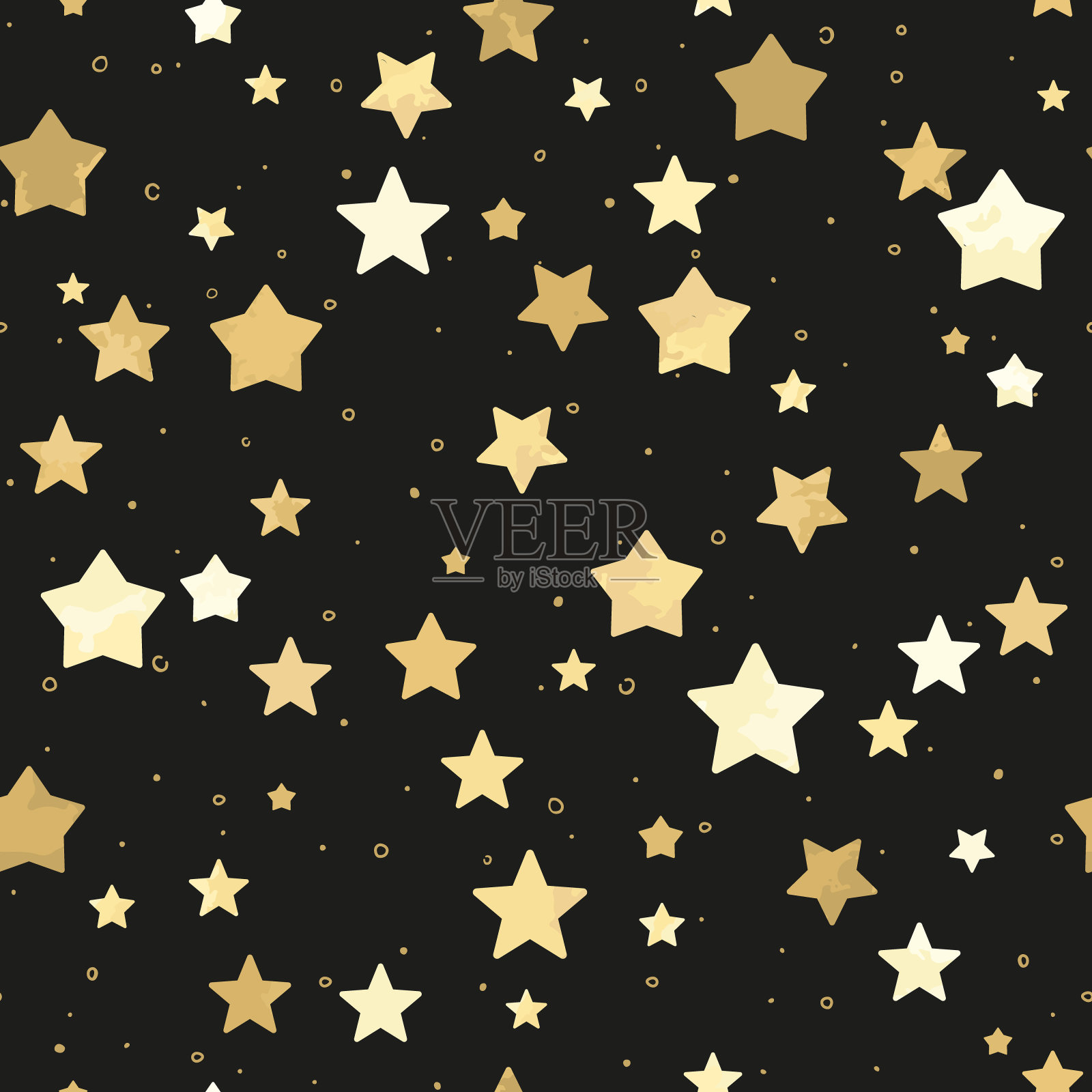 夜空中的星星。黑底黄星。插画图片素材