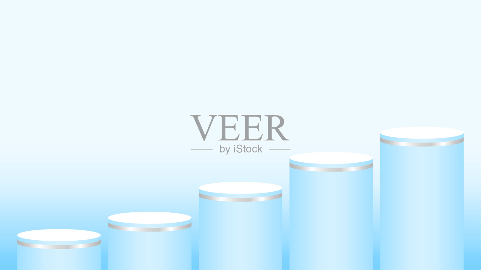 台座圆柱圈五阶为化妆品展柜，讲台圈舞台浅蓝色粉彩柔和，讲台五阶及广告复制空间，讲台圈五层产品展示插画图片素材