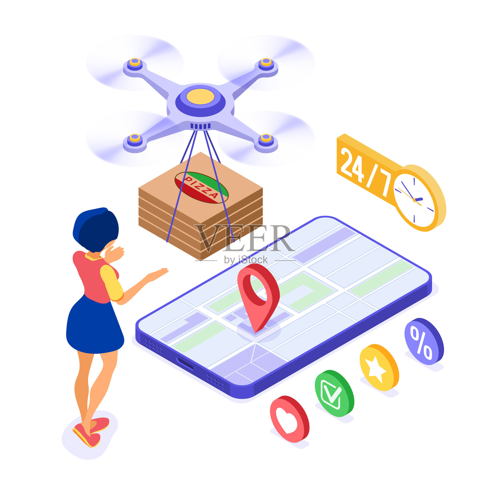无人机送披萨网上订购设计元素图片