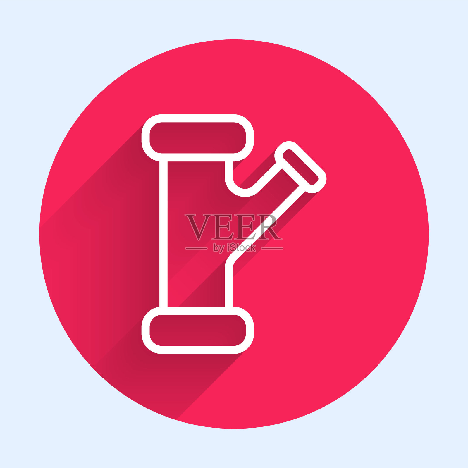 工业金属管图标与长阴影隔离。不同形状的管道零件。红色圆圈按钮。矢量图插画图片素材