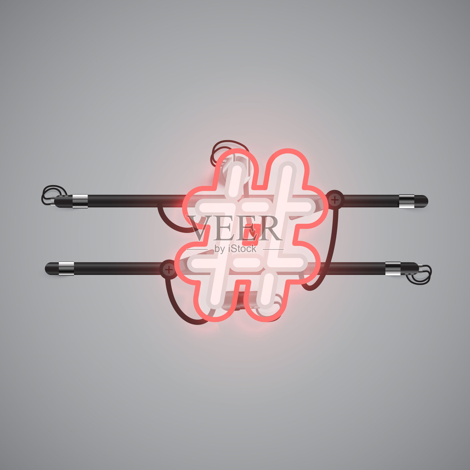 现实的发光双霓虹灯字符从字体，矢量插图插画图片素材