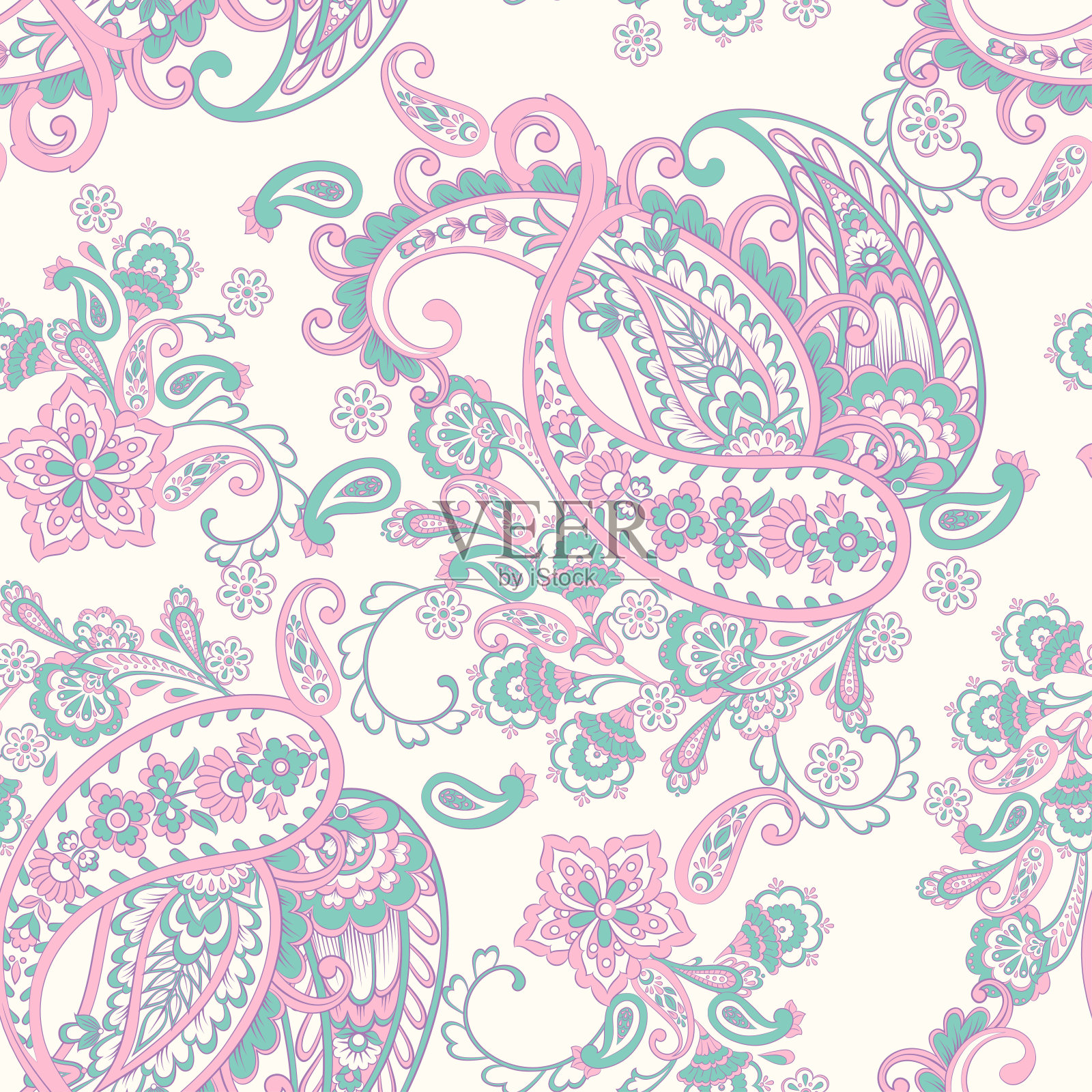 佩斯利无缝矢量模式。蜡染风格的复古背景插画图片素材