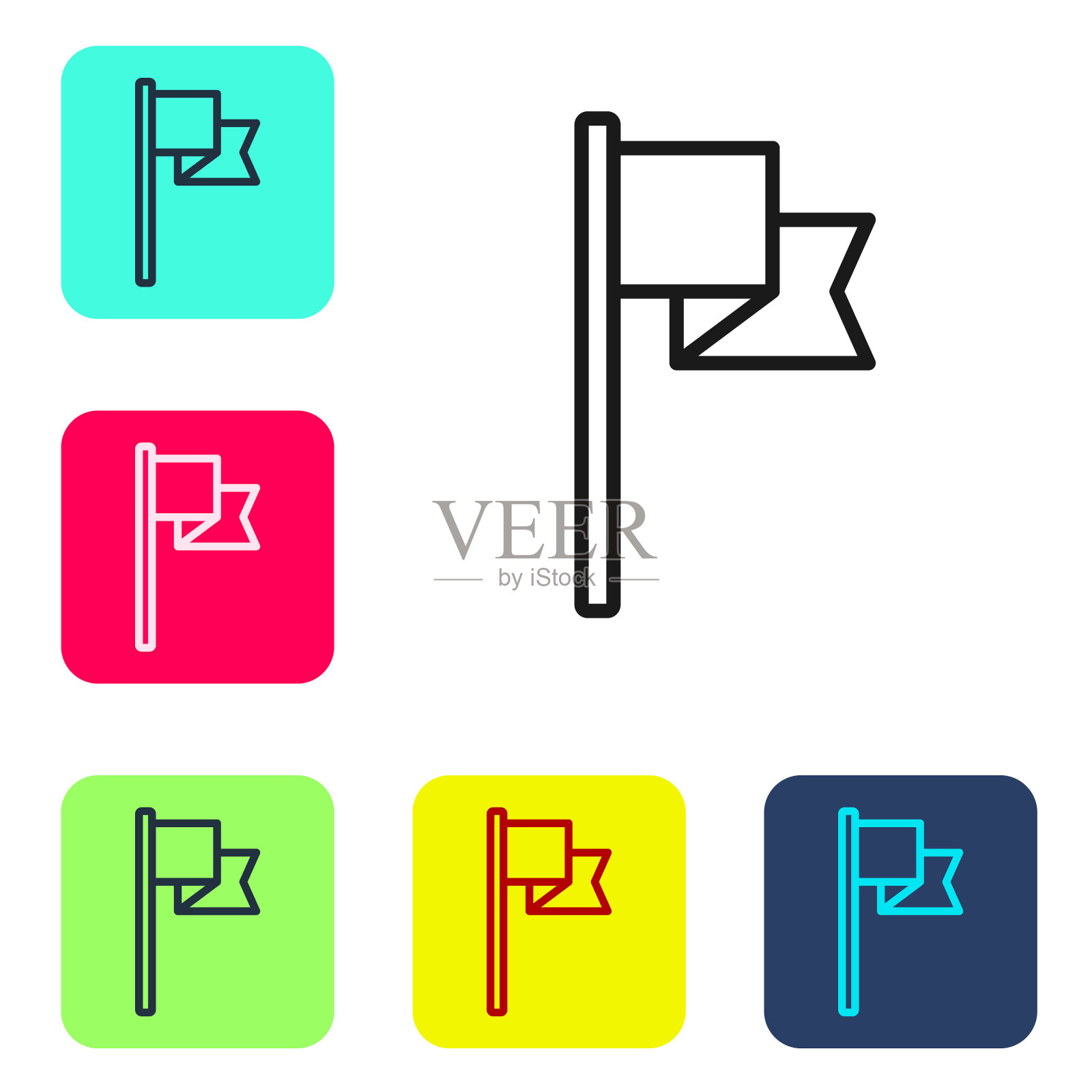 黑线标志图标孤立在白色背景上。位置标记符号。设置图标的颜色方形按钮。向量图标素材