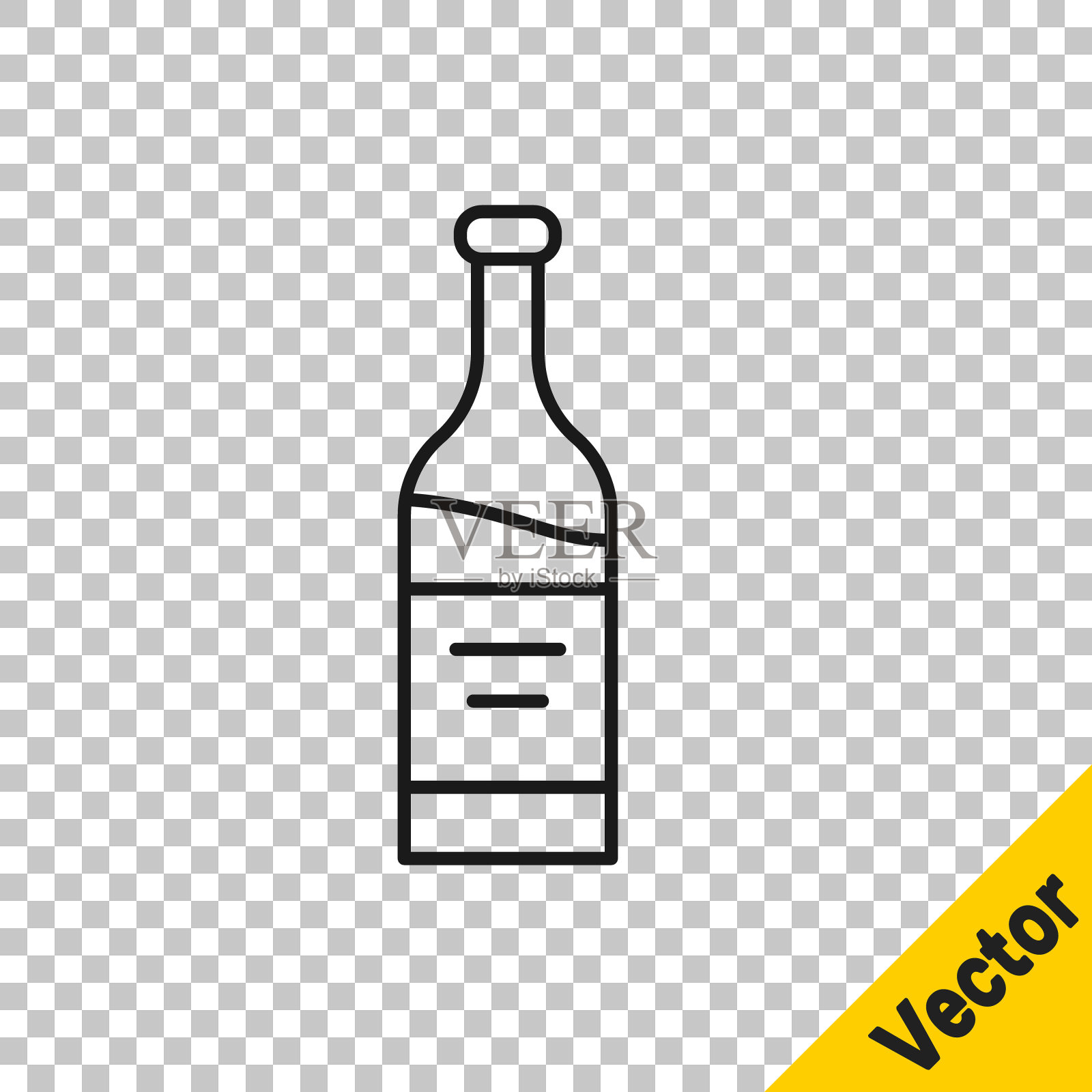 黑线瓶酒图标孤立在透明的背景。向量设计元素图片