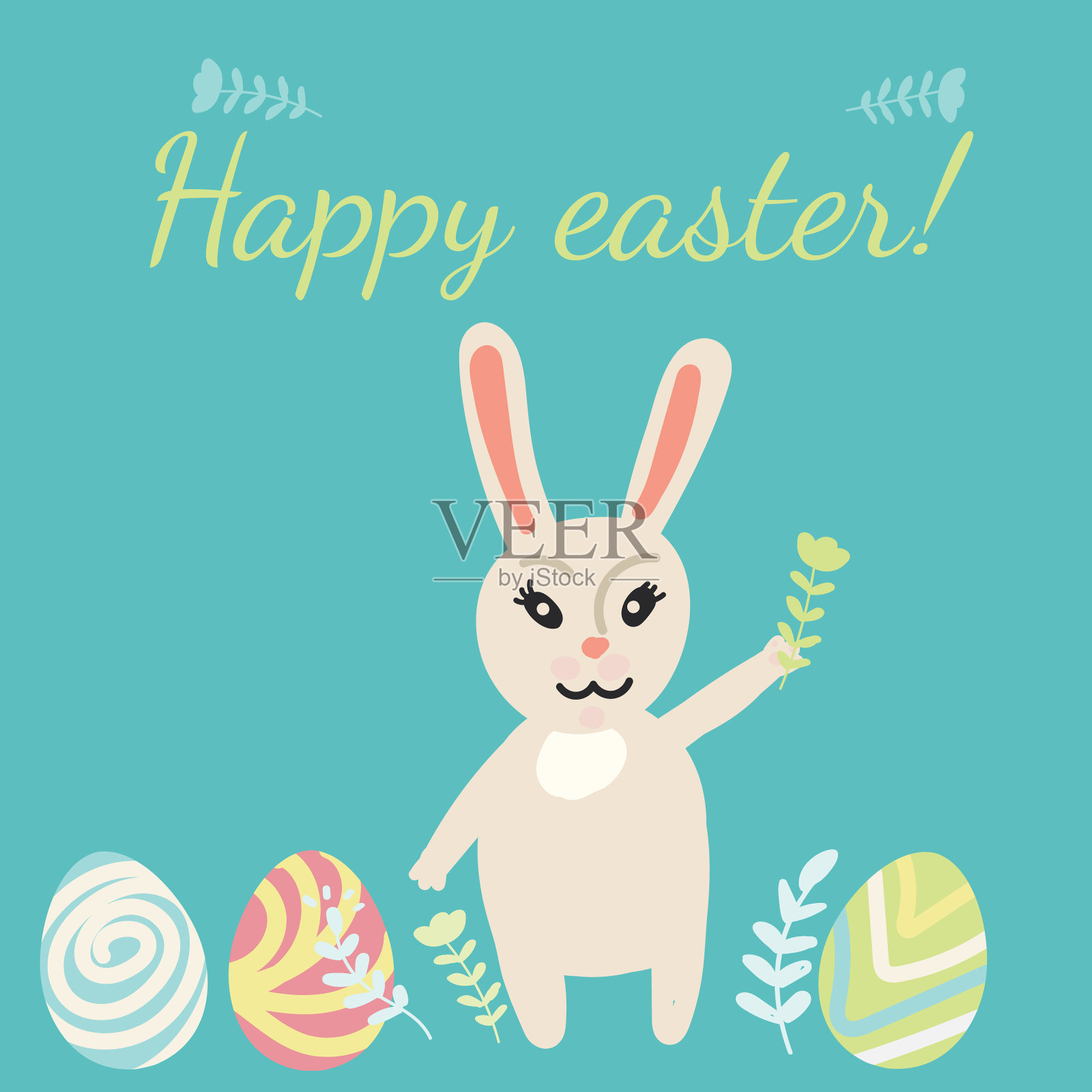 复活节卡片兔子蛋花插画图片素材