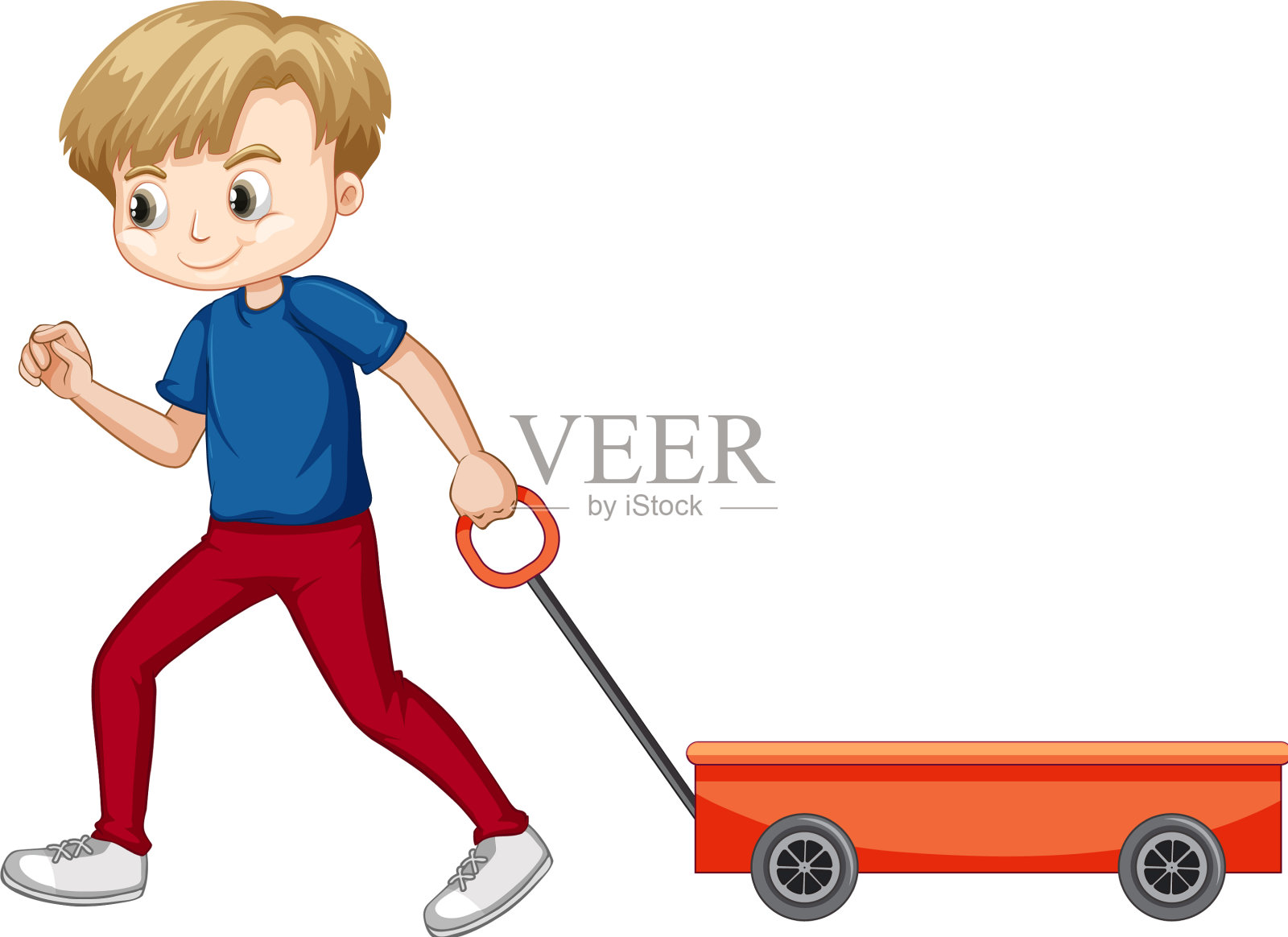 男孩拉着白色背景的红色货车设计元素图片