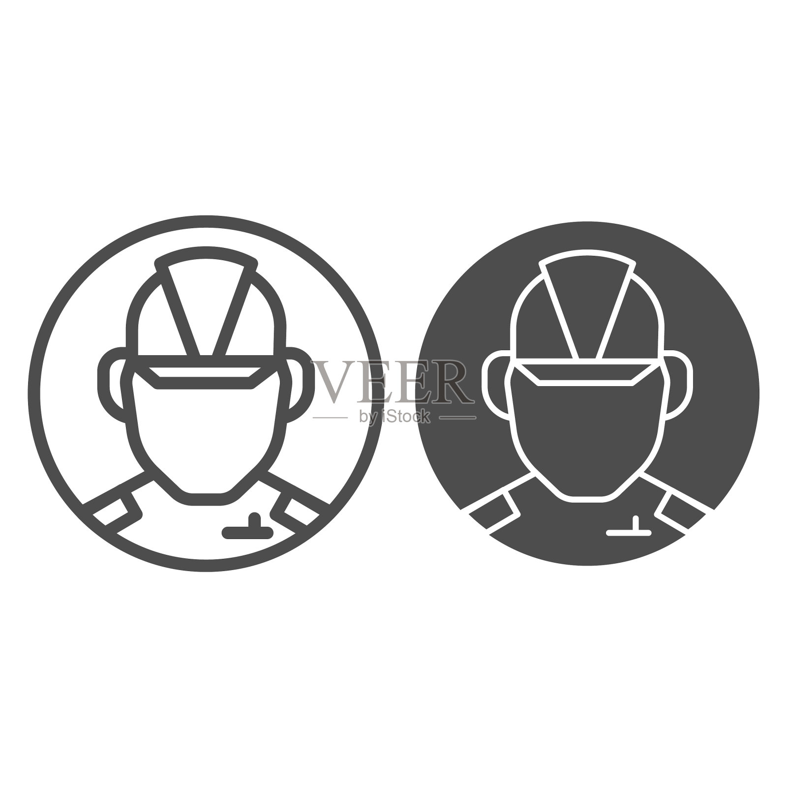 建设者头像线和固体图标工业插画图片素材