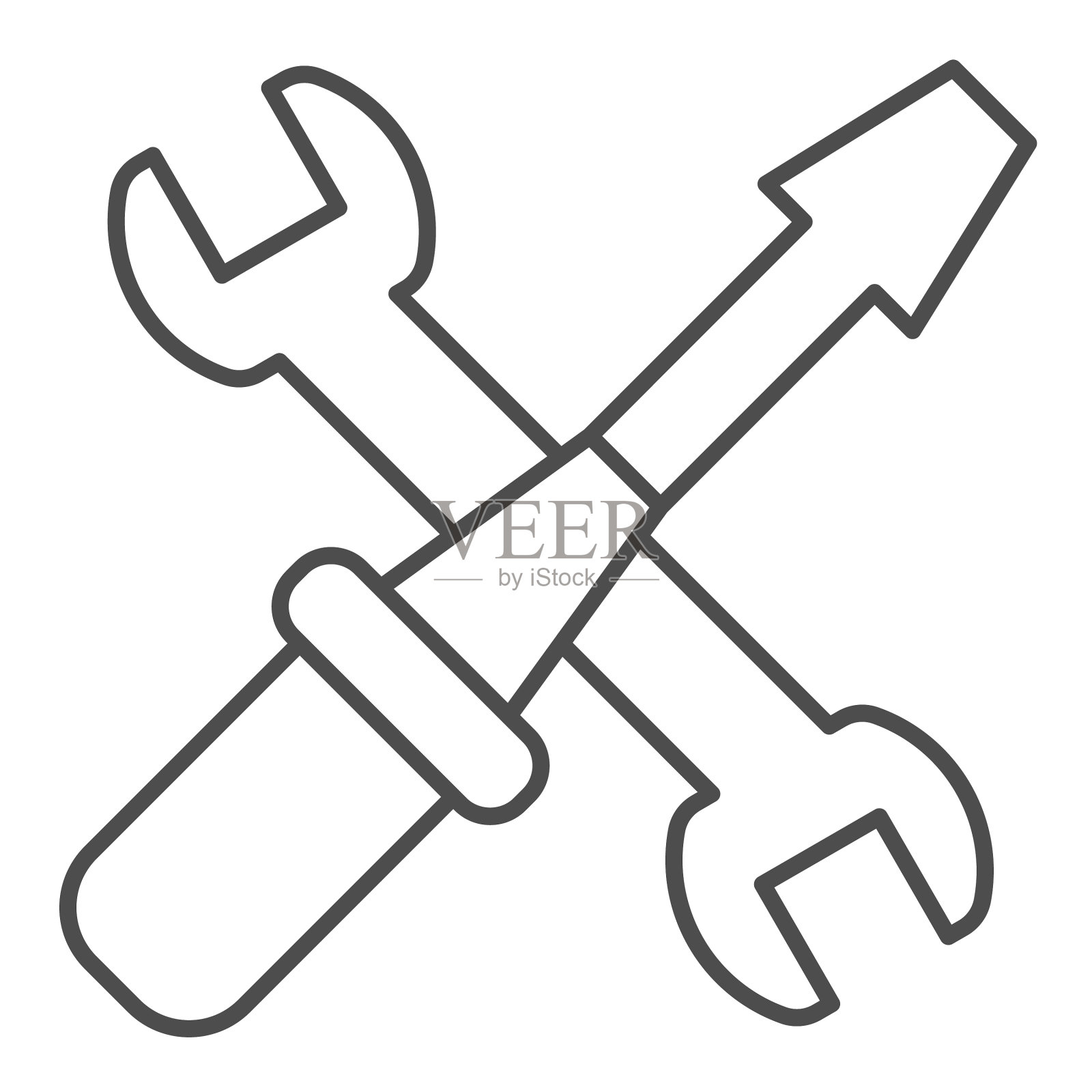 螺丝刀和扳手细线图标工程师插画图片素材