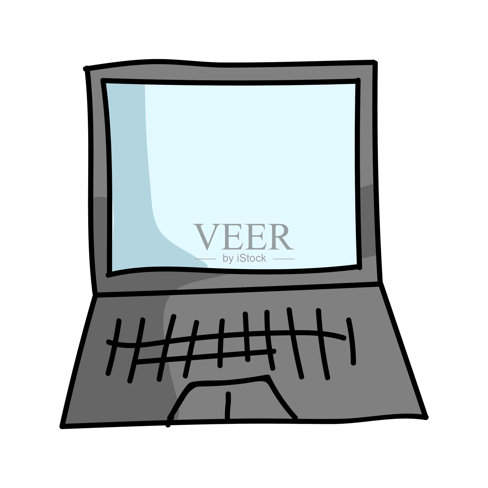 可爱的卡通笔记本电脑与键盘图标素材