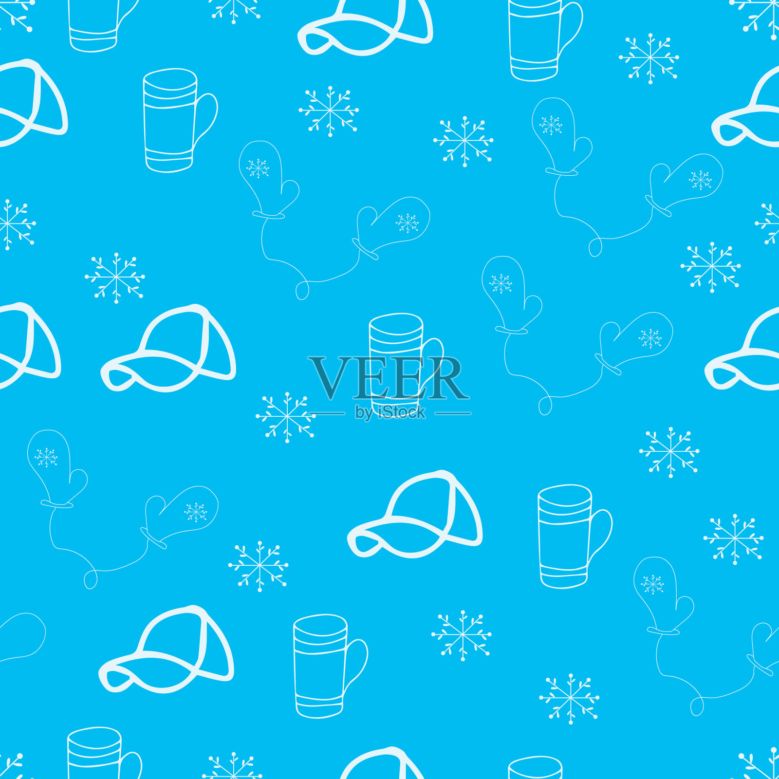 背景无缝图案与冬季帽杯插画图片素材