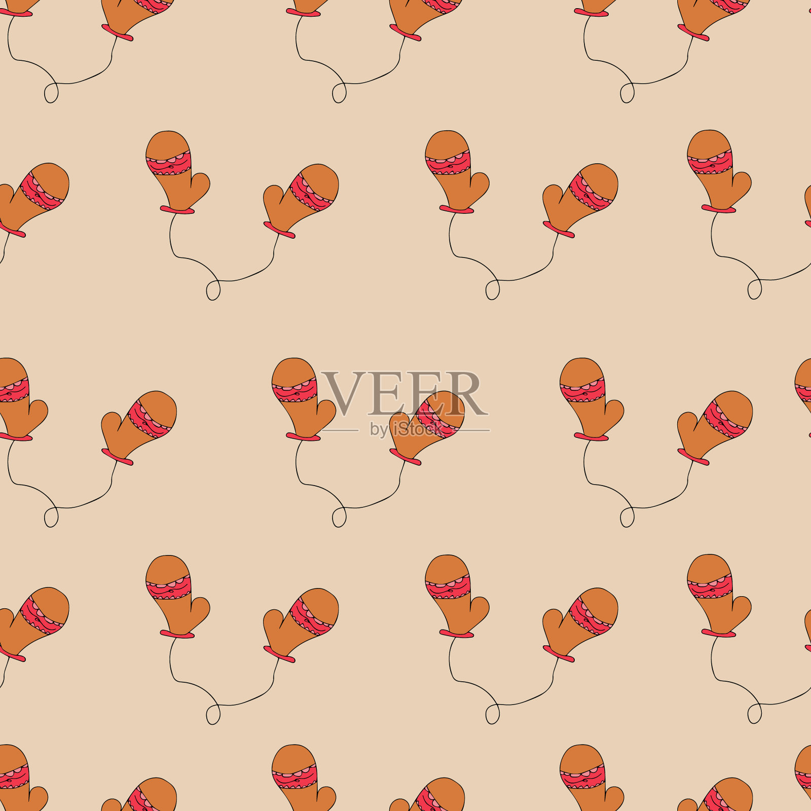 可爱的冬日圣诞无缝图案与手插画图片素材