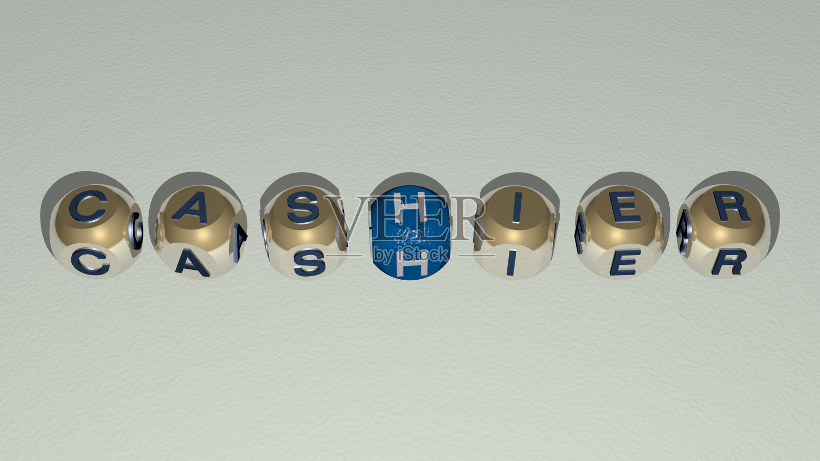 从顶部角度看，由立方体字母构建的收银组合，非常适合概念展示。商业和插画。三维演示插画图片素材