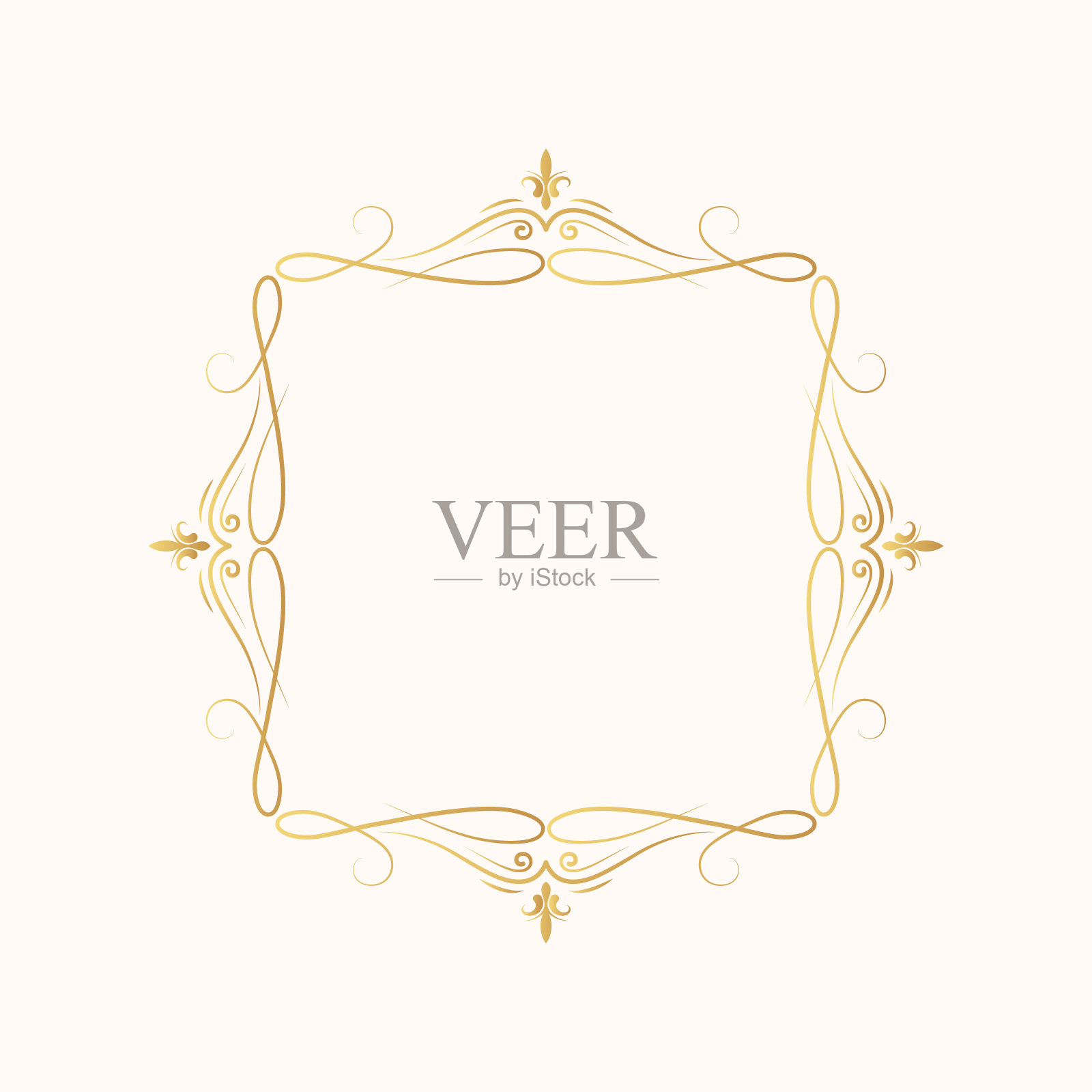 经典皇家风格的手绘金色奢华漩涡边框。矢量隔离的复古华丽框架。用于邀请卡的金色书法卷轴。插画图片素材