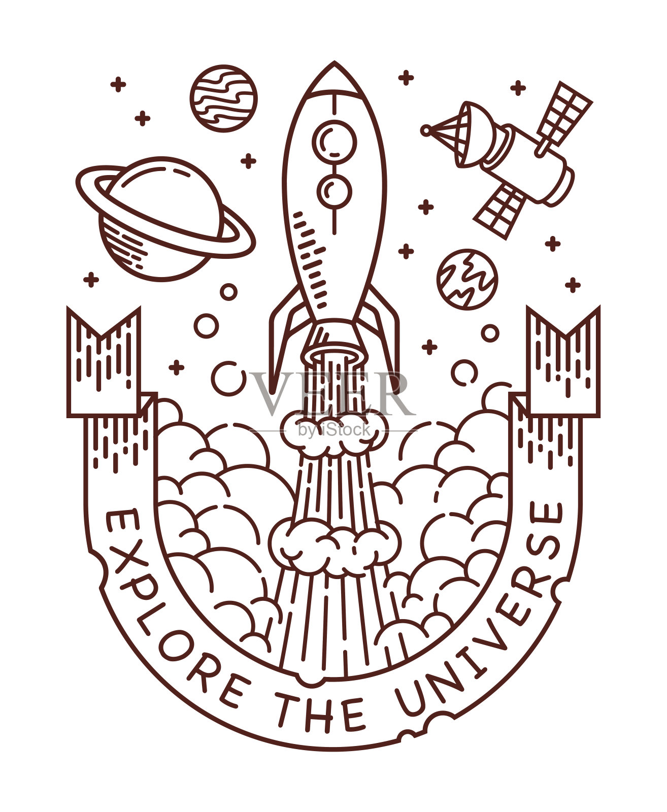 手绘火箭冒险线插图插画图片素材