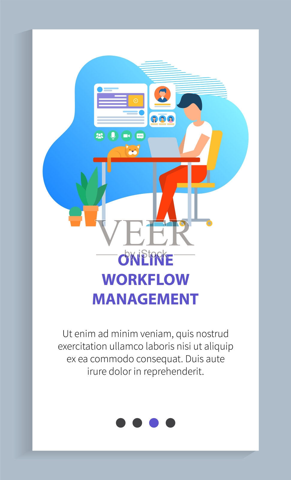 工作人员使用笔记本电脑，在线工作，设备向量插画图片素材