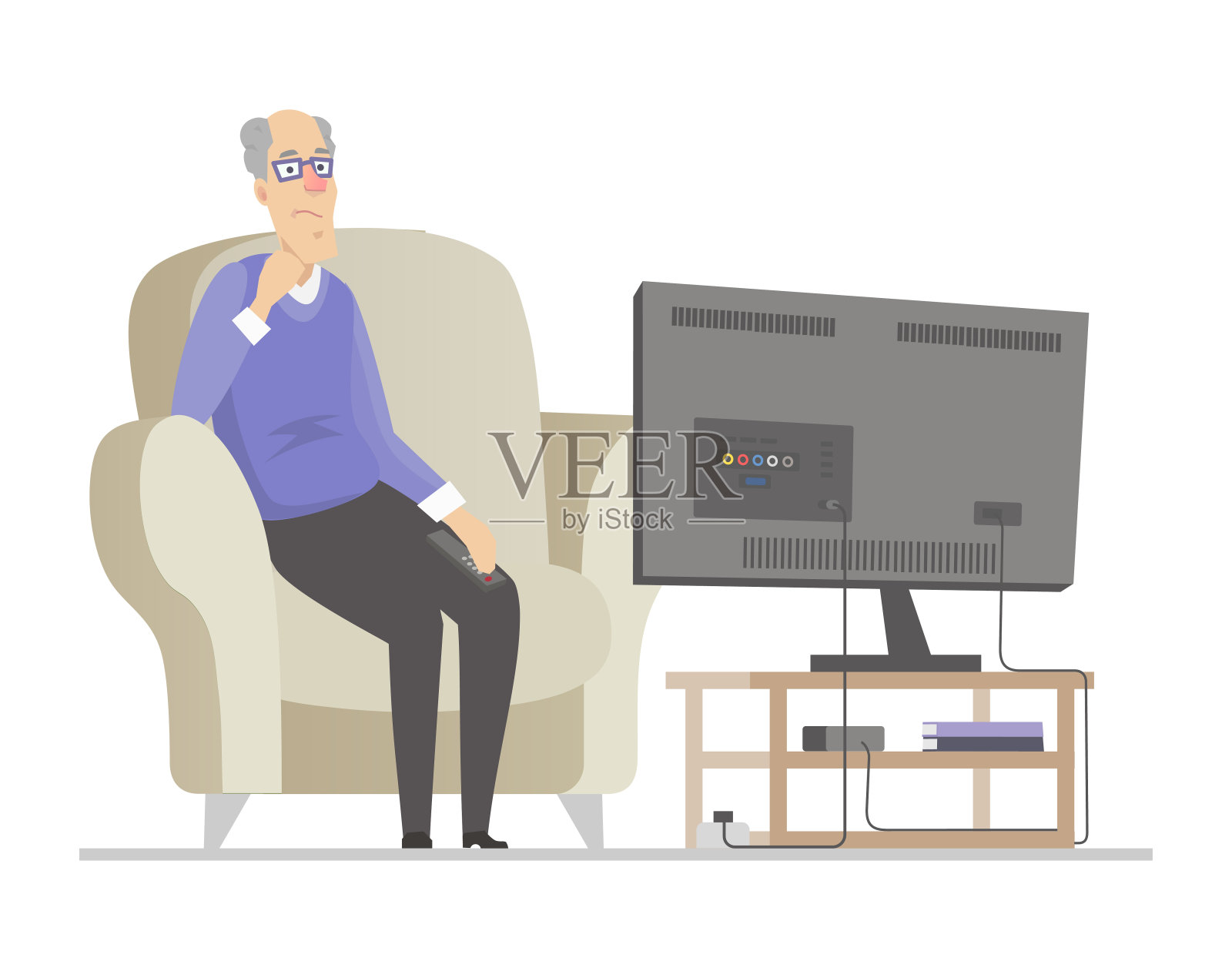 长者看电视-平面设计风格插图插画图片素材