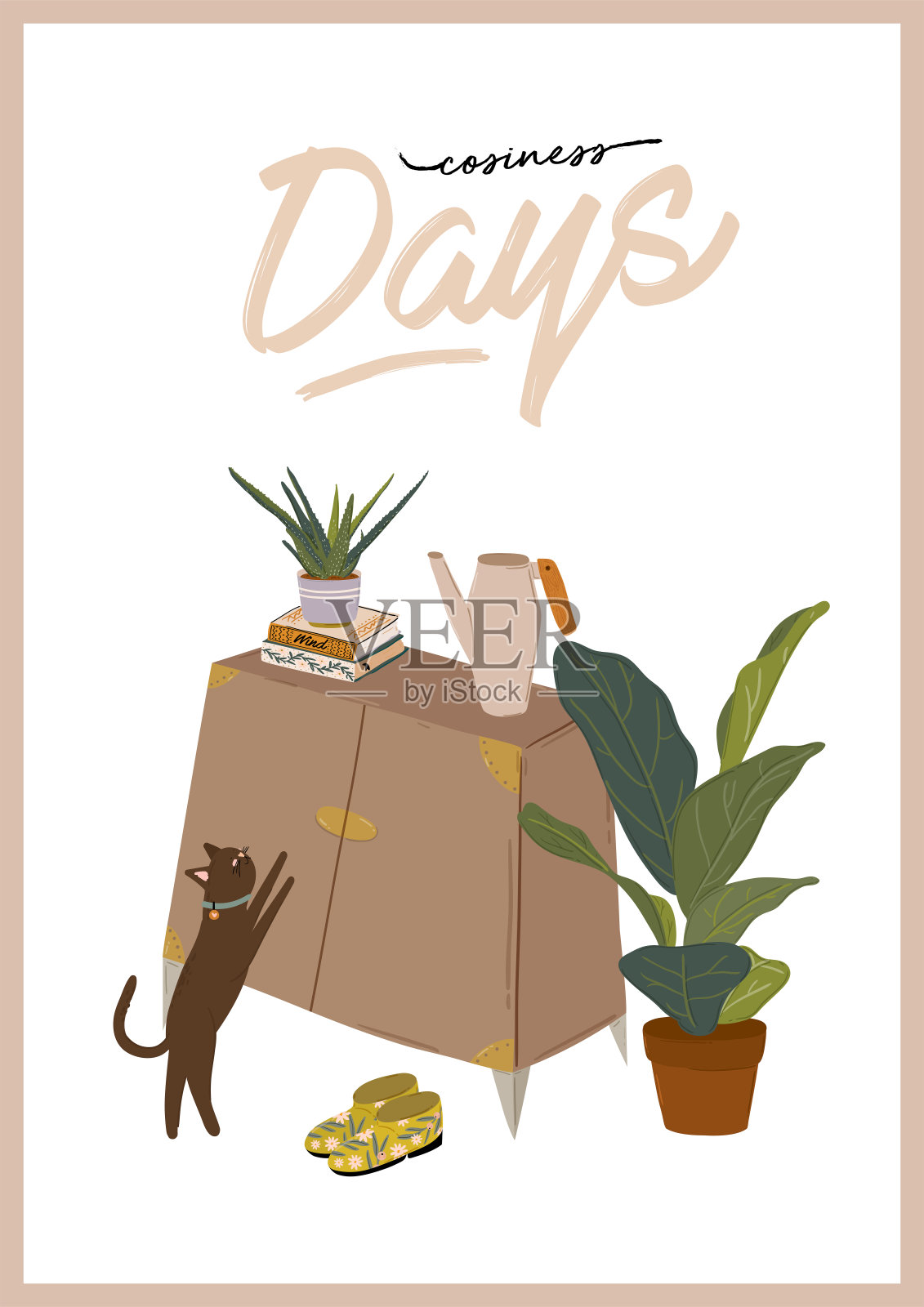 时尚的斯堪的纳维亚城市绿化在家庭丛林室内与家居装饰插画图片素材