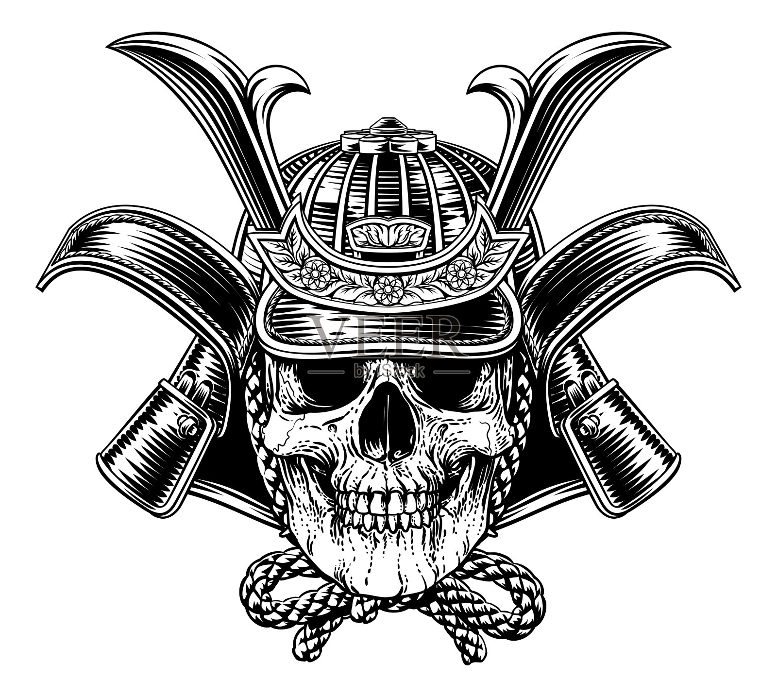 武士面具骷髅武士头盔设计元素图片