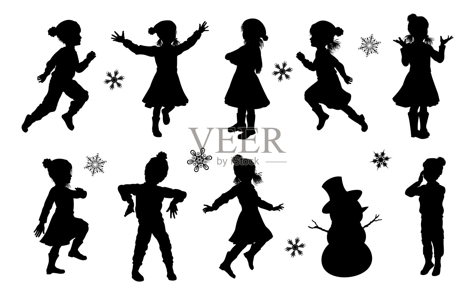 剪影儿童圣诞冬季服装集插画图片素材