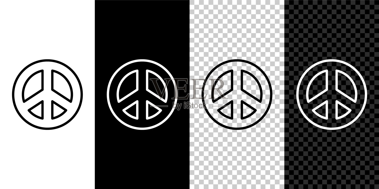 设置线和平图标隔离在黑色和白色背景。嬉皮士是和平的象征。矢量图插画图片素材