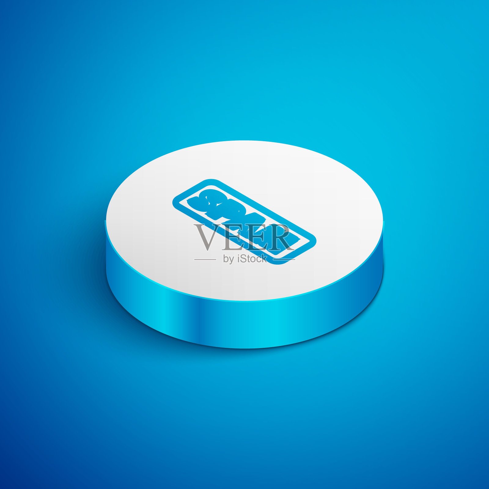 等距线垃圾邮件图标隔离在蓝色背景。白色的圆按钮。向量设计元素图片