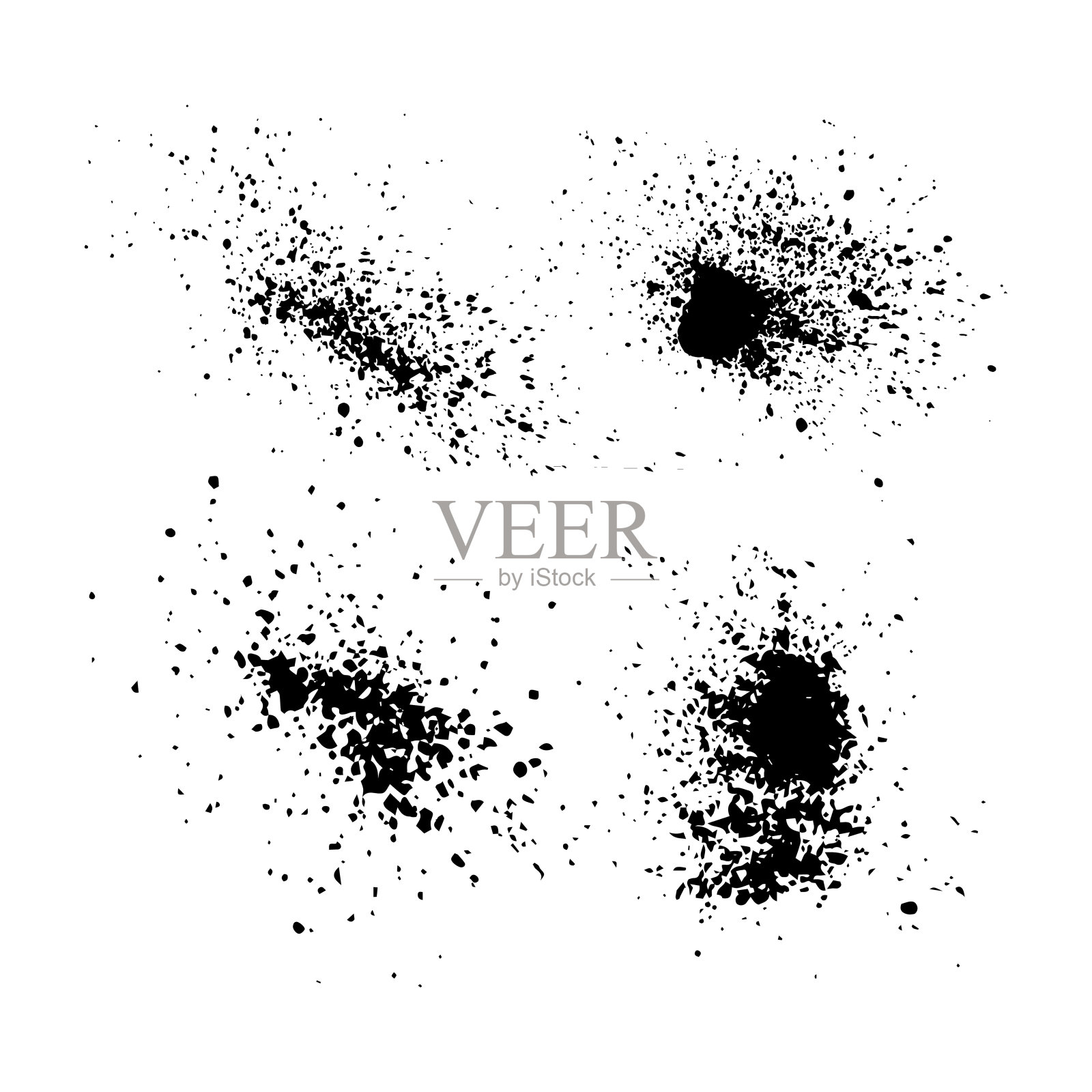 一套Grunge纹理为您的设计，黑色喷雾孤立在白色背景，矢量EPS10格式插画图片素材