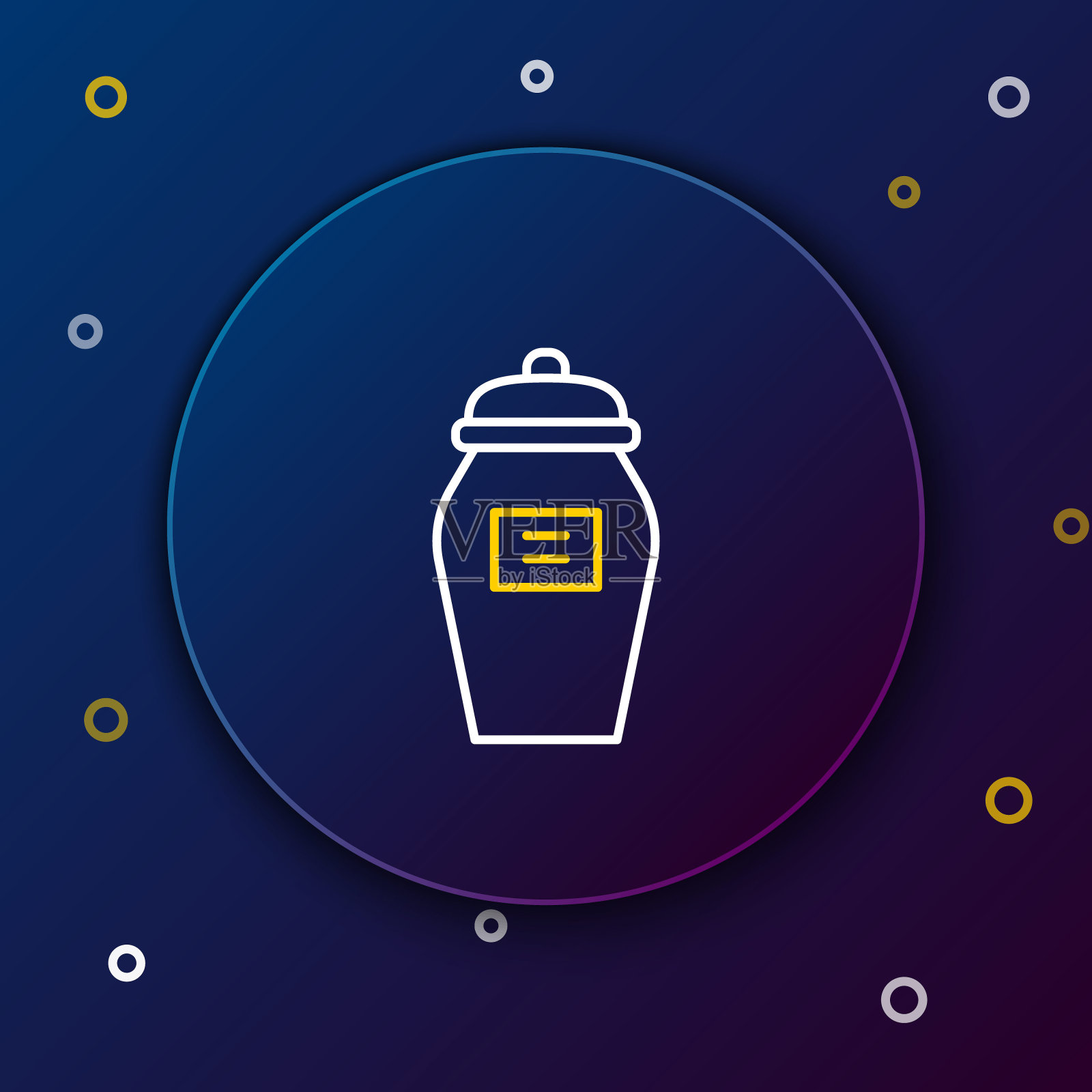 线葬礼骨灰瓮图标孤立在蓝色背景。火葬及埋葬容器、骨灰龛花瓶、盛有骨灰的坛子及罐子。色彩斑斓的轮廓的概念。向量图标素材