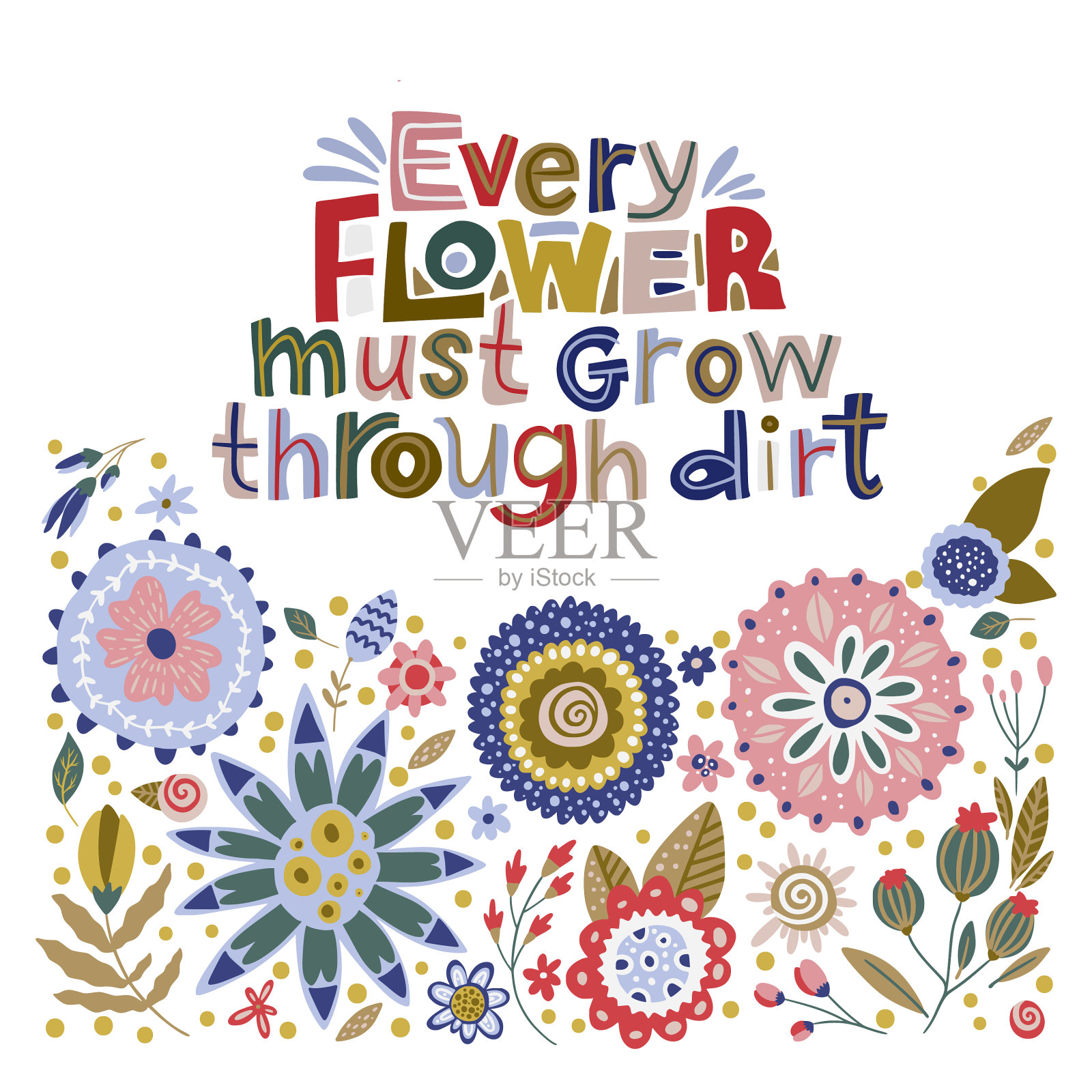 花的颜色字母卡片插画图片素材