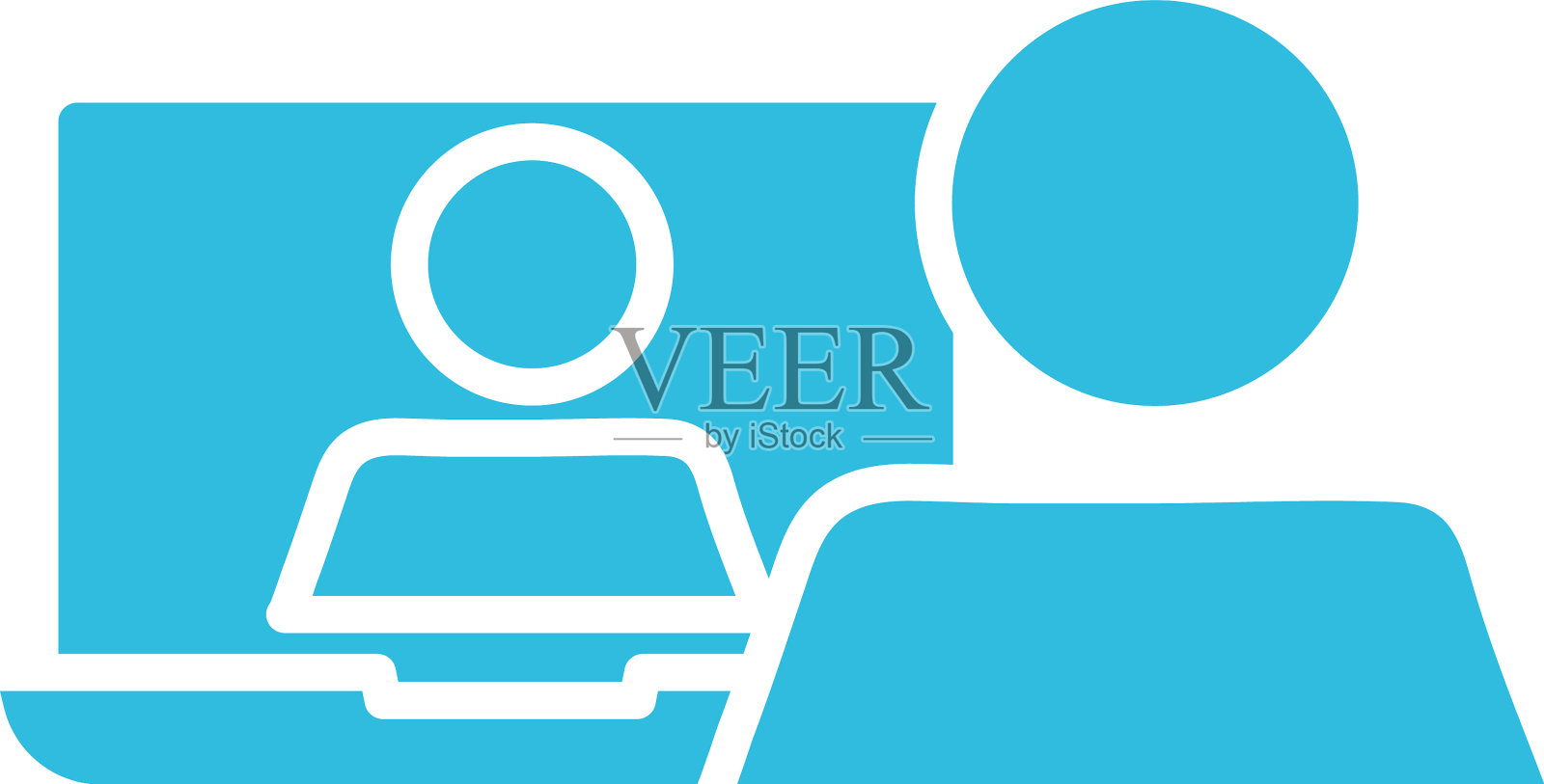 使用笔记本电脑剪影风格图标的人插画图片素材